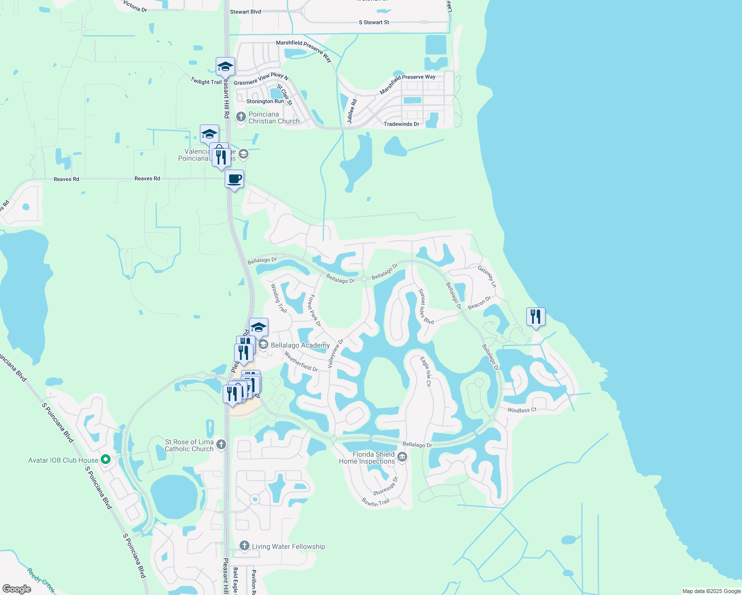 map of restaurants, bars, coffee shops, grocery stores, and more near 3507 Valleyview Dr in Kissimmee