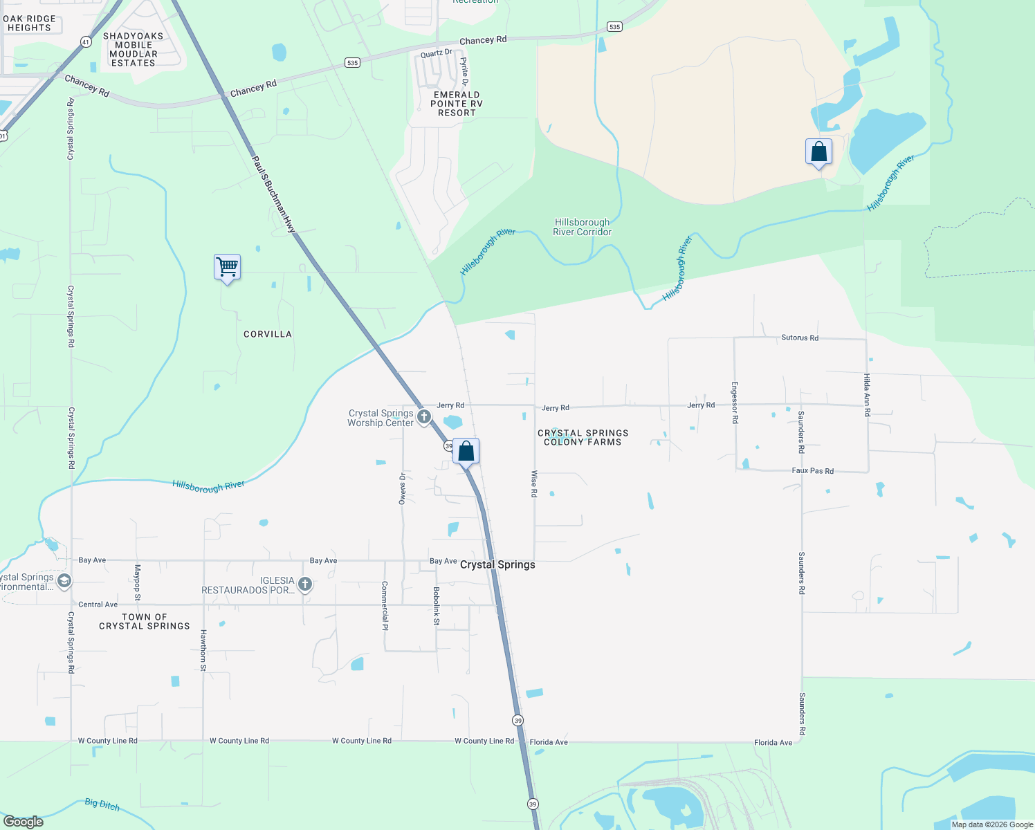 map of restaurants, bars, coffee shops, grocery stores, and more near 39912 Jerry Road in Zephyrhills