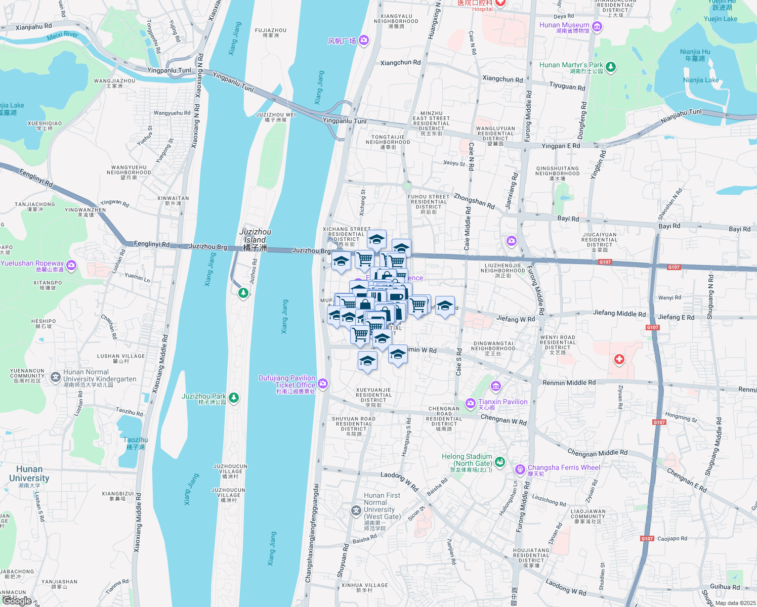 map of restaurants, bars, coffee shops, grocery stores, and more near in Changsha Shi