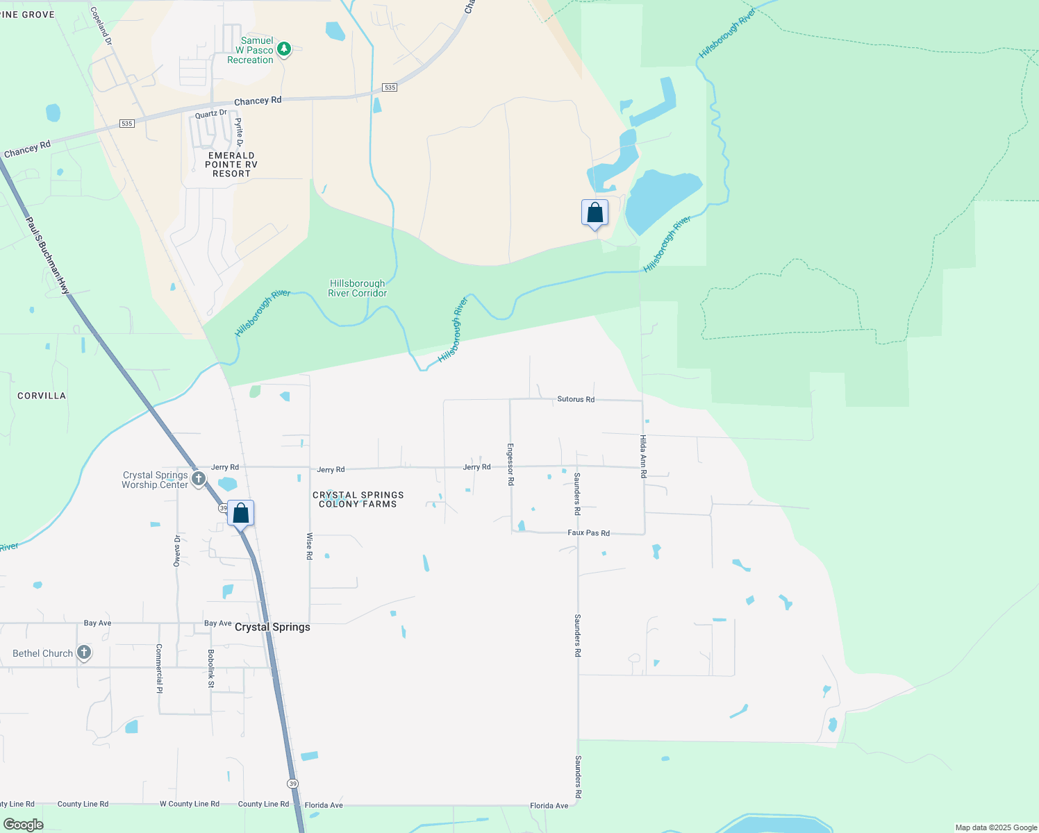 map of restaurants, bars, coffee shops, grocery stores, and more near 2440 Engessor Road in Zephyrhills
