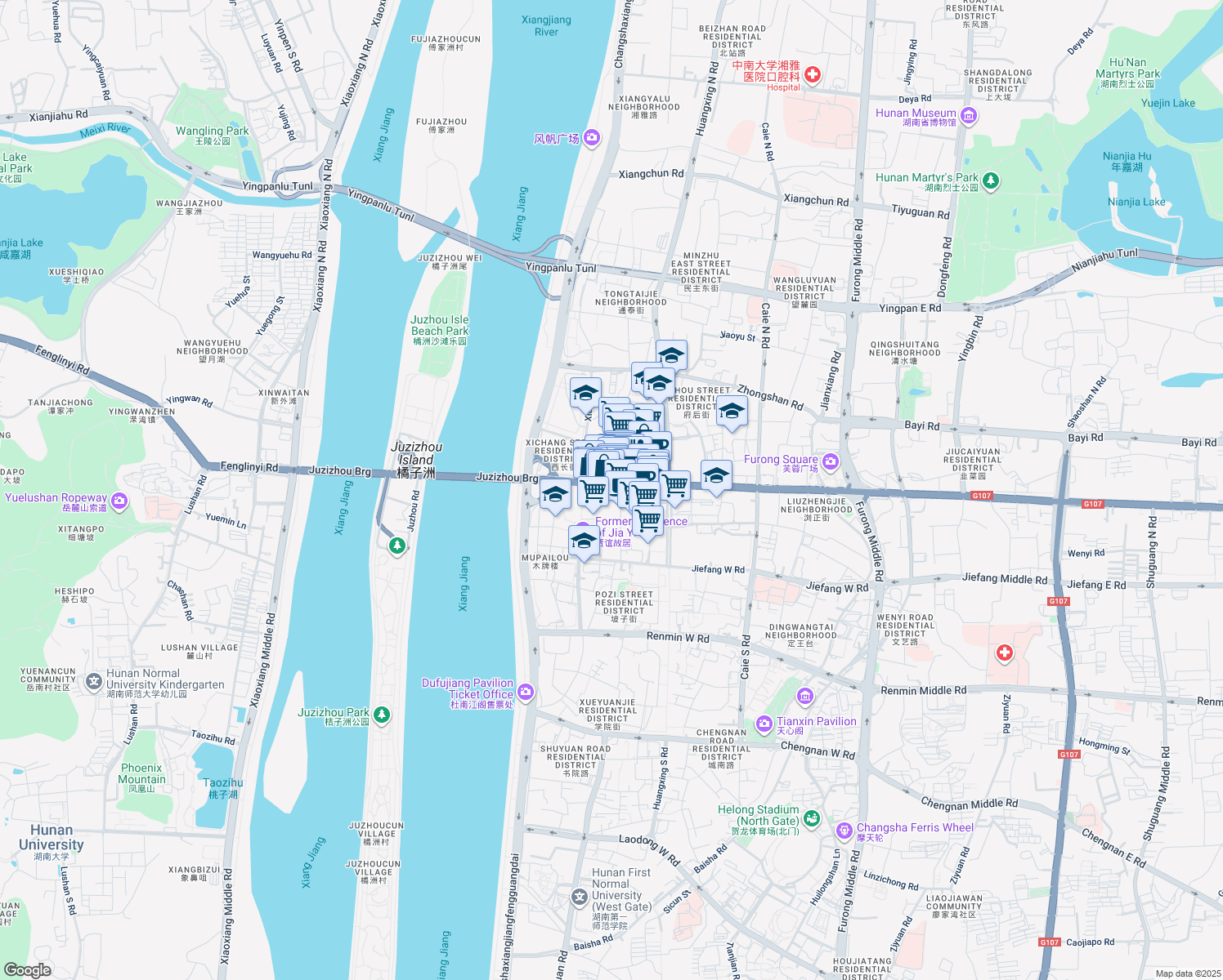 map of restaurants, bars, coffee shops, grocery stores, and more near 717-2 Wu Yi Da Dao in Chang Sha Shi
