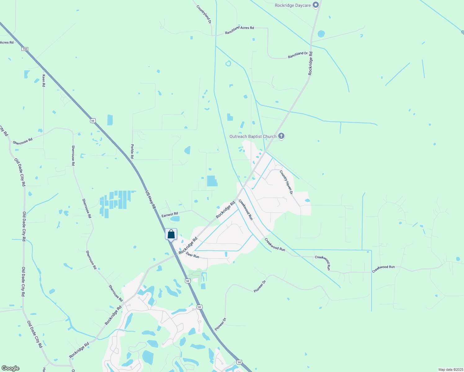 map of restaurants, bars, coffee shops, grocery stores, and more near 11120 Rockridge Road in Lakeland