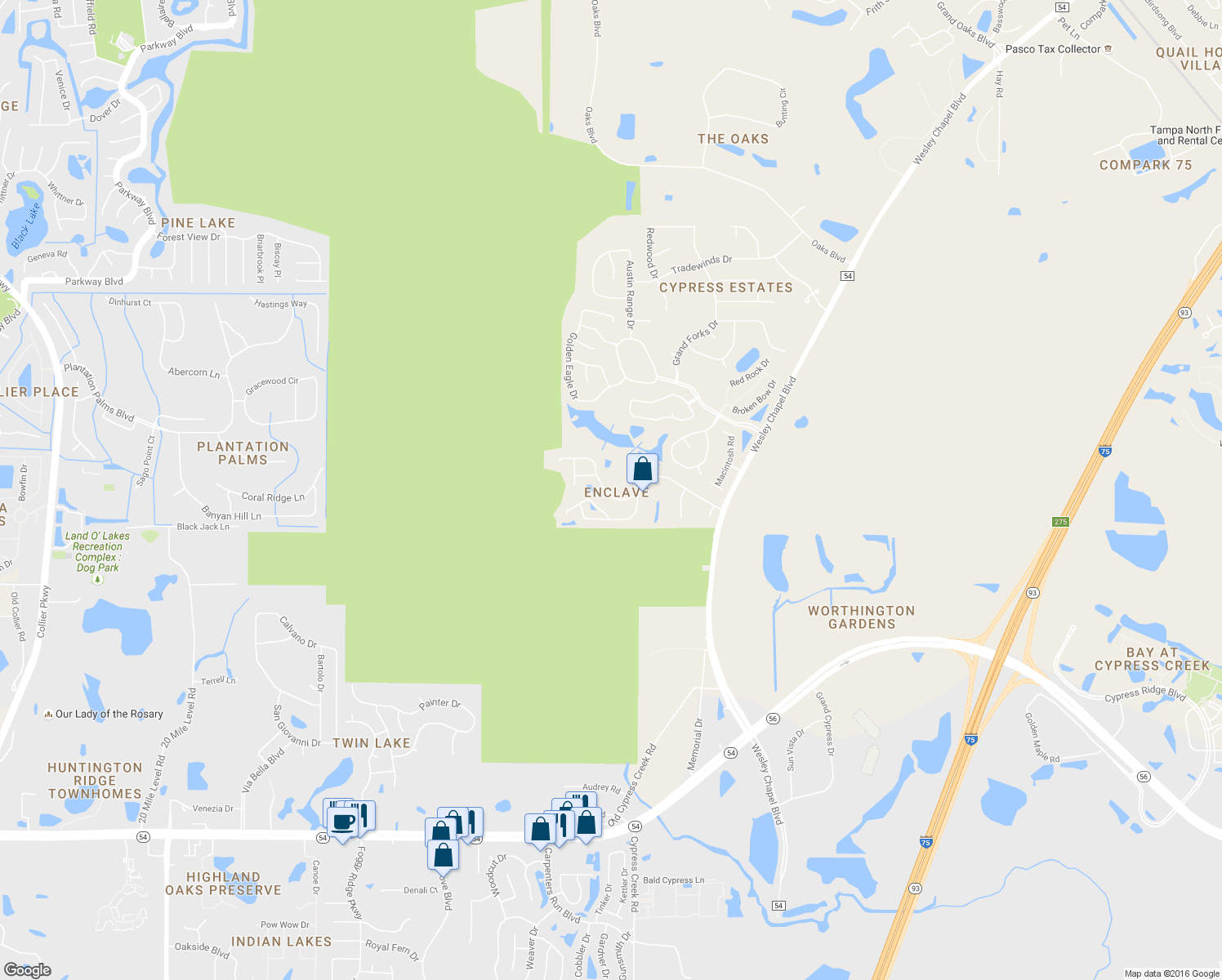 map of restaurants, bars, coffee shops, grocery stores, and more near 24921 Ravello Street in Pasco County