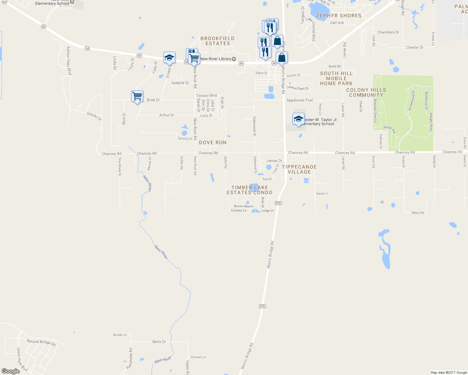 map of restaurants, bars, coffee shops, grocery stores, and more near 3204 Pond Hollow Street in Wesley Chapel