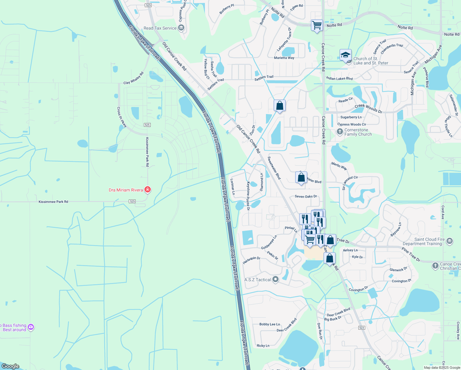 map of restaurants, bars, coffee shops, grocery stores, and more near 3232 Lorimar Ln in St Cloud