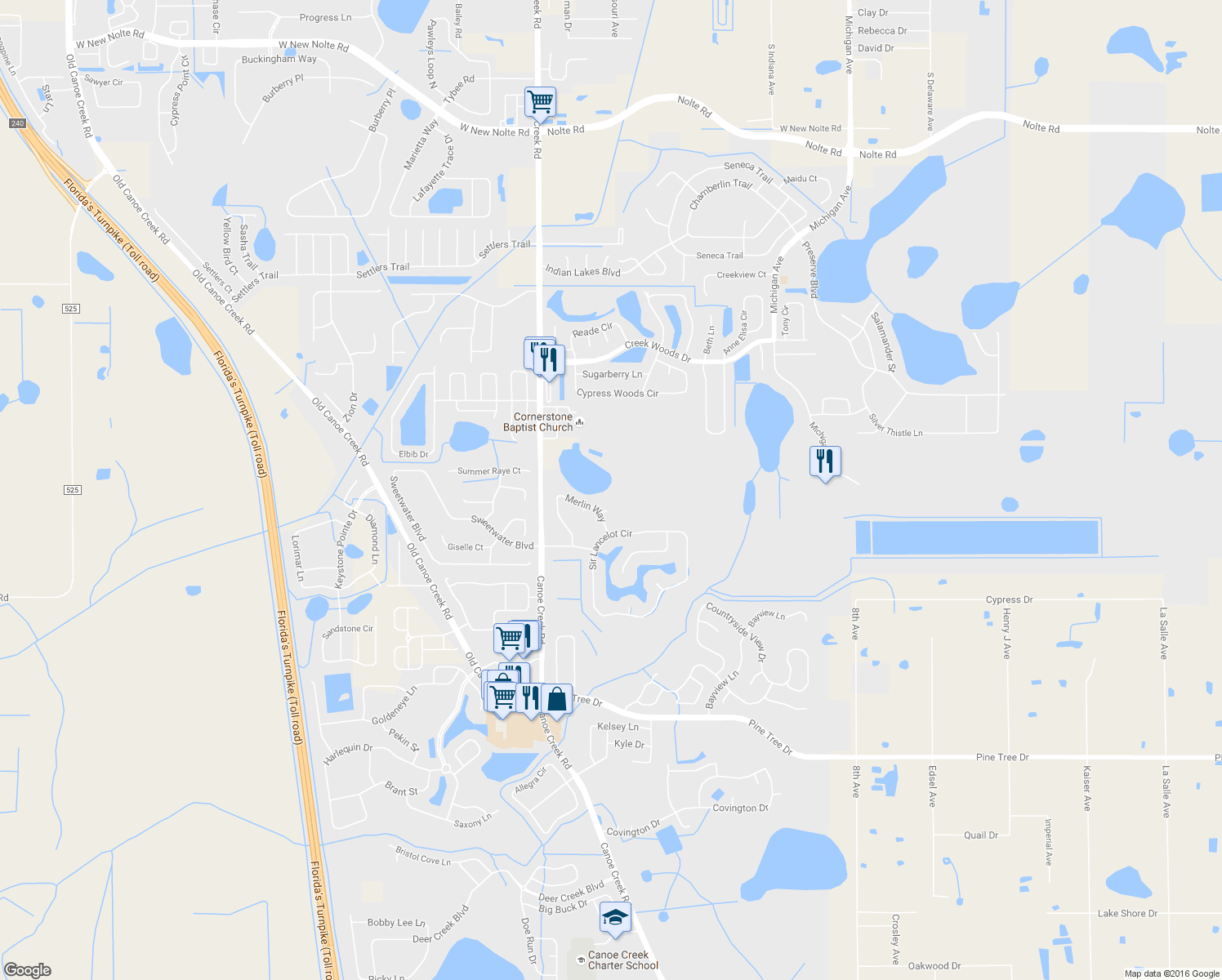 map of restaurants, bars, coffee shops, grocery stores, and more near 5658 Olde Queens Court in St. Cloud