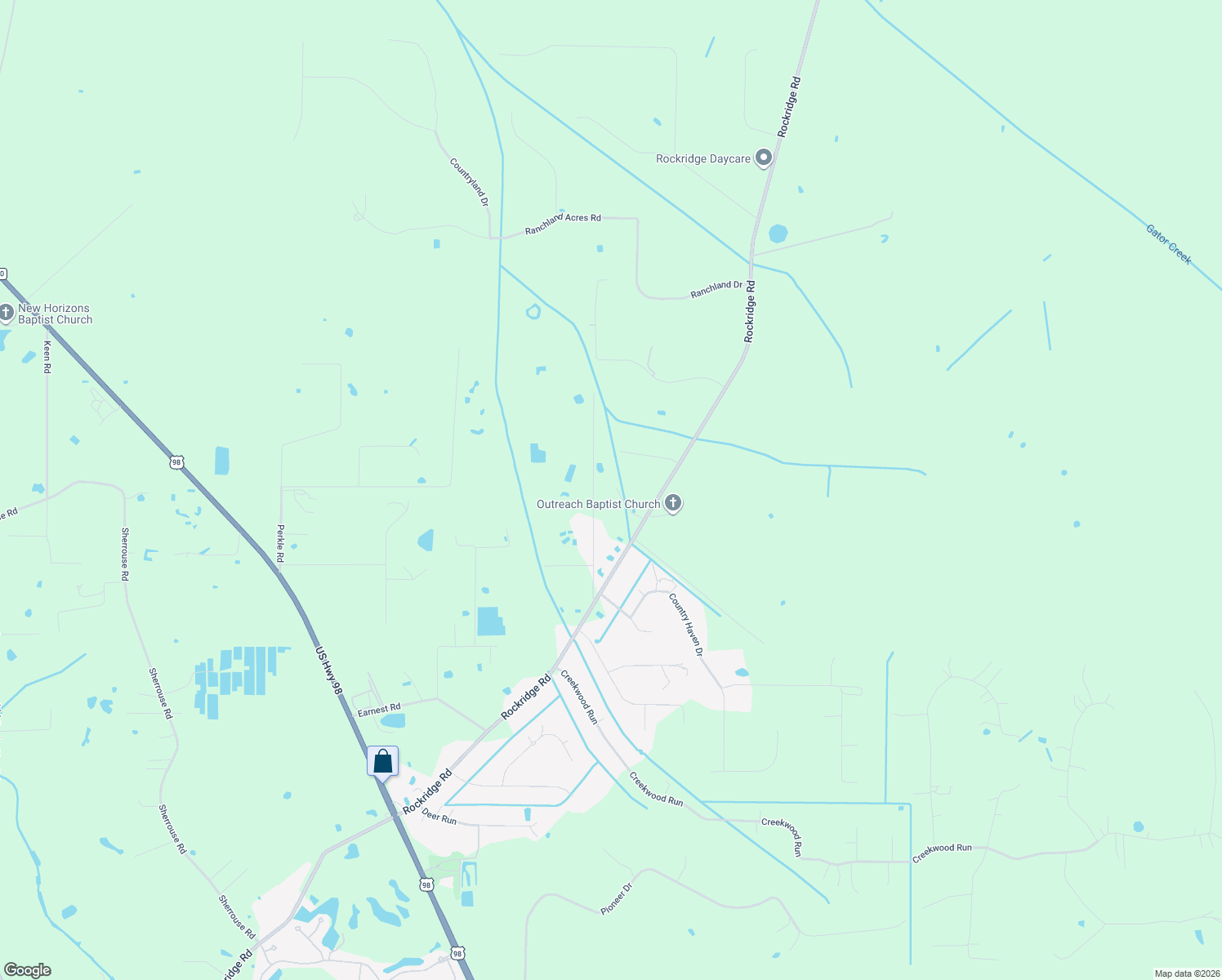 map of restaurants, bars, coffee shops, grocery stores, and more near 11410 Rockridge Road in Lakeland