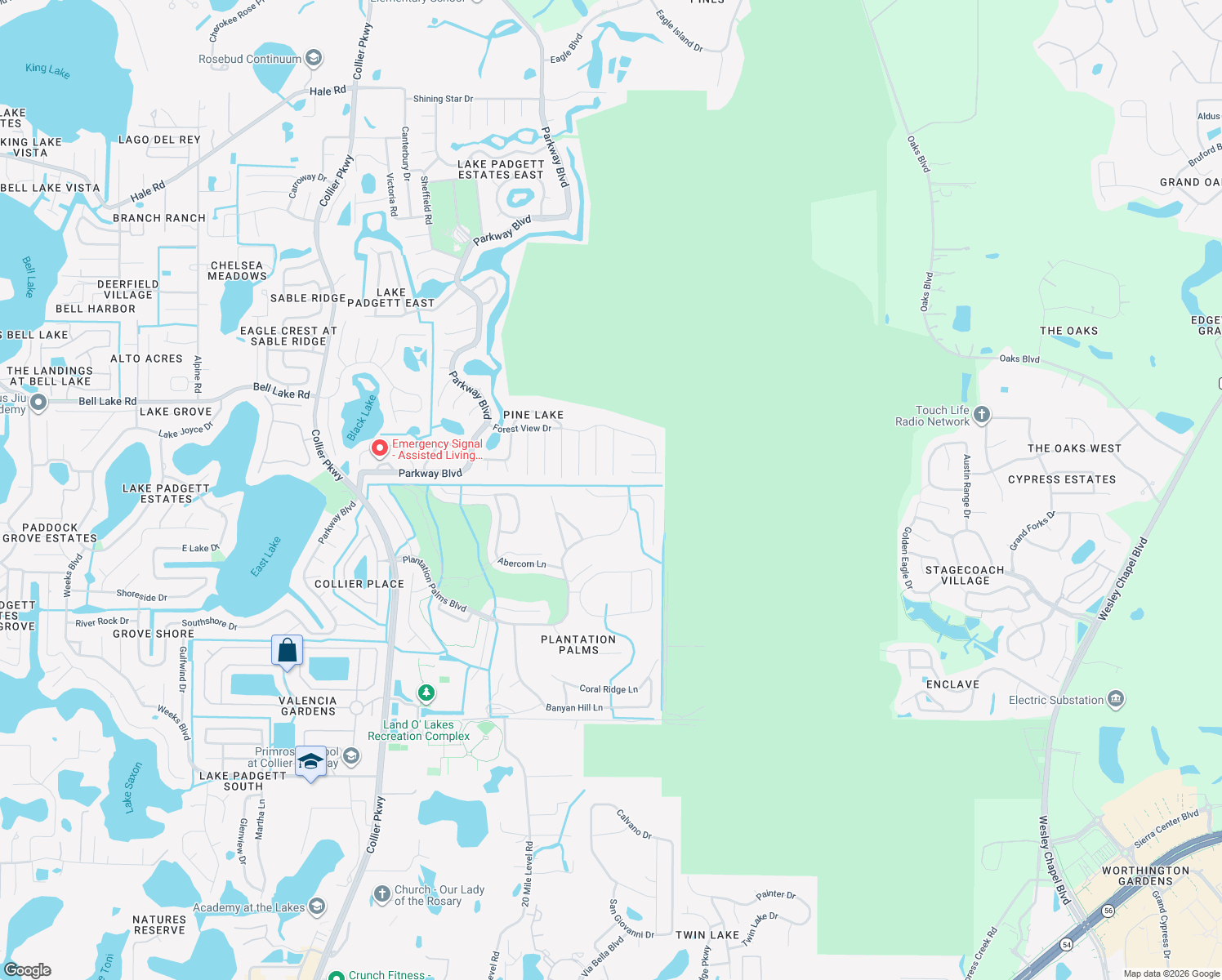 map of restaurants, bars, coffee shops, grocery stores, and more near 23815 Hastings Way in Land O' Lakes