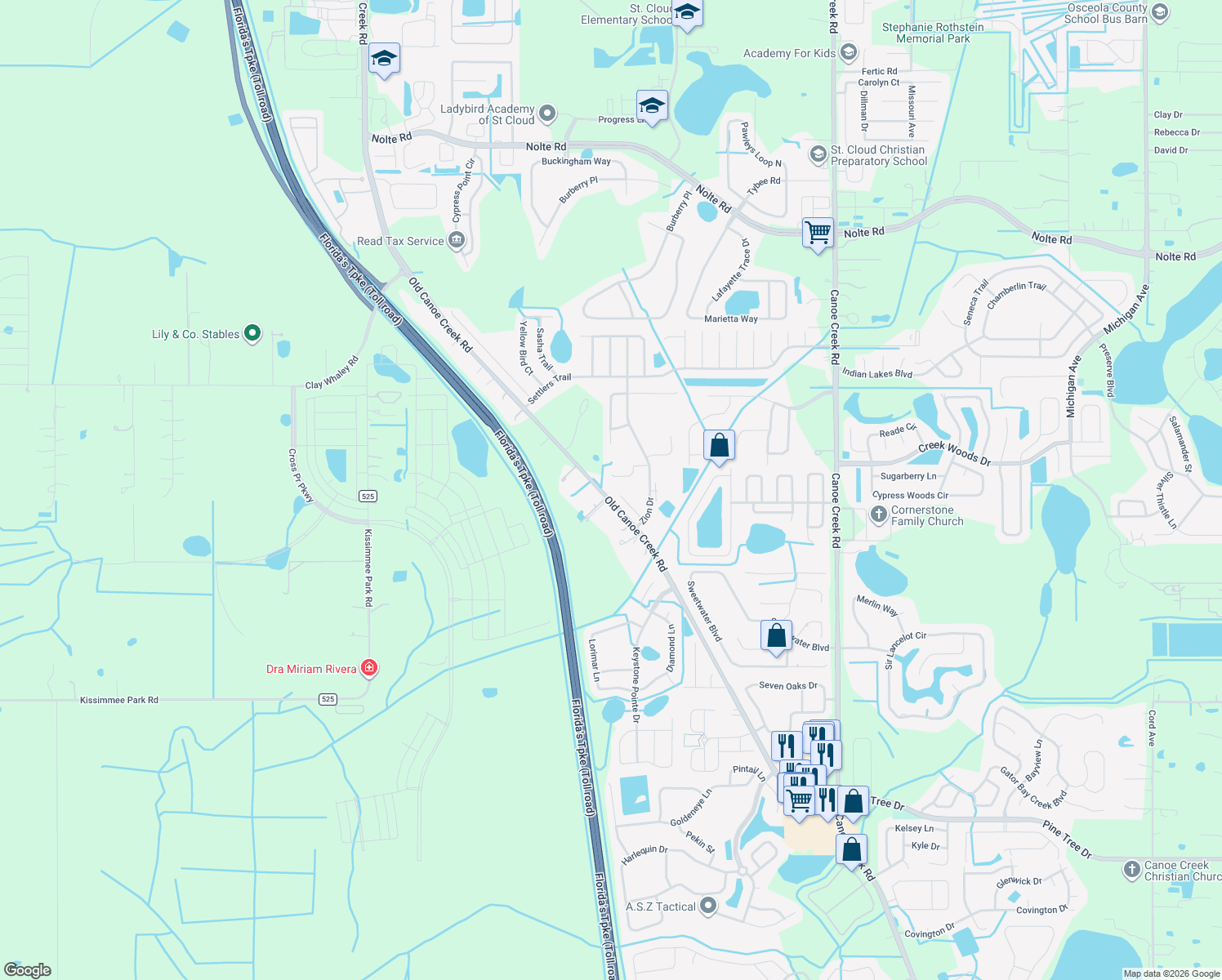 map of restaurants, bars, coffee shops, grocery stores, and more near 2816 Palmyra Court in Saint Cloud