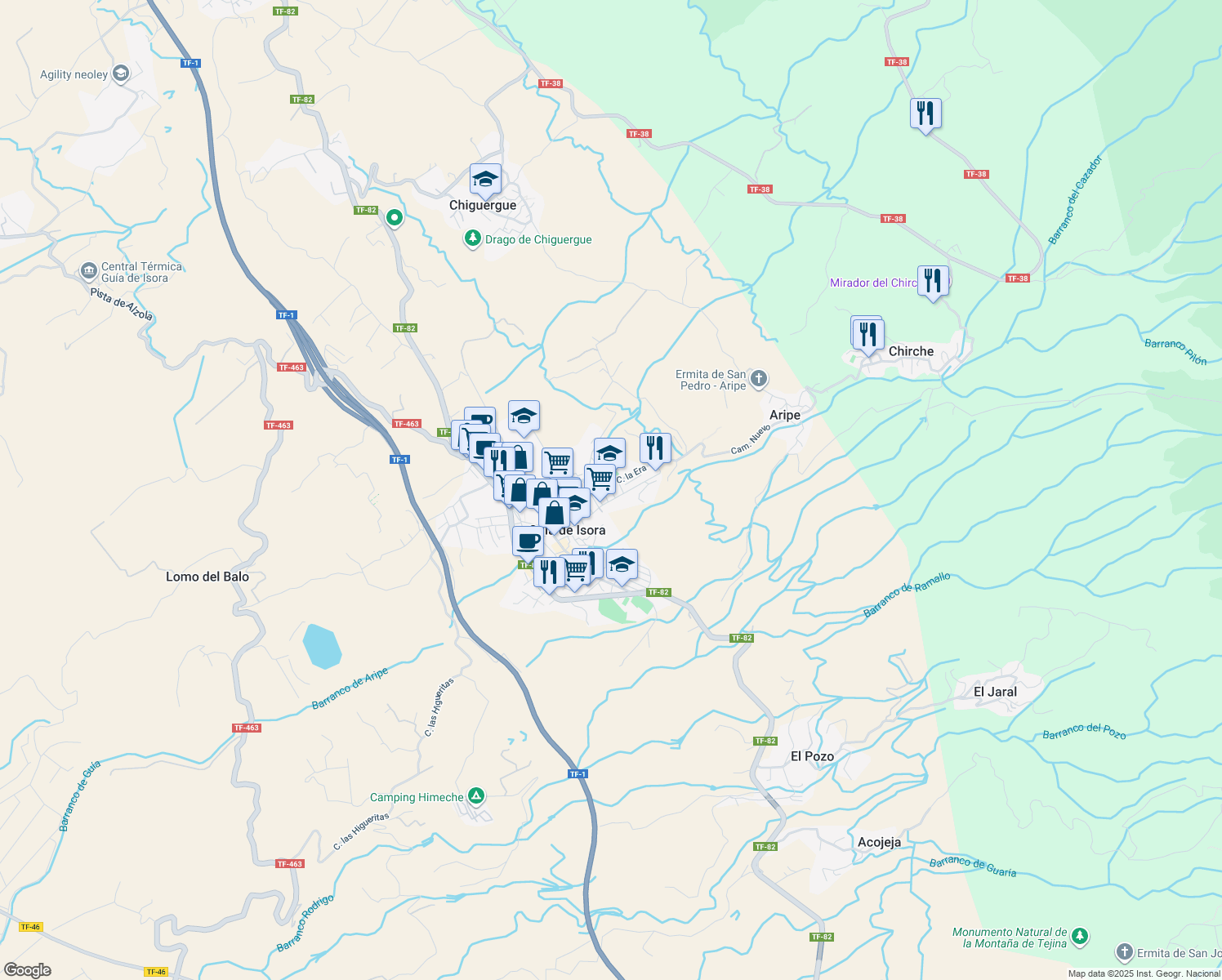 map of restaurants, bars, coffee shops, grocery stores, and more near 36 Avenida Agrupación Musical Isorana in Guía de Isora
