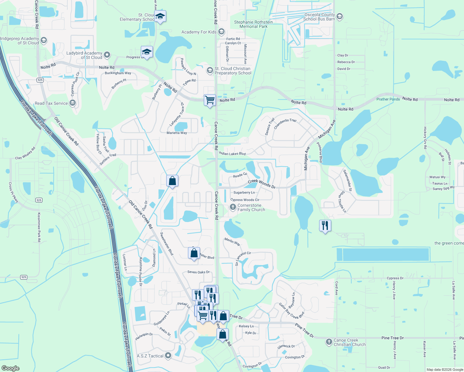 map of restaurants, bars, coffee shops, grocery stores, and more near 1501 Reade Circle in St. Cloud