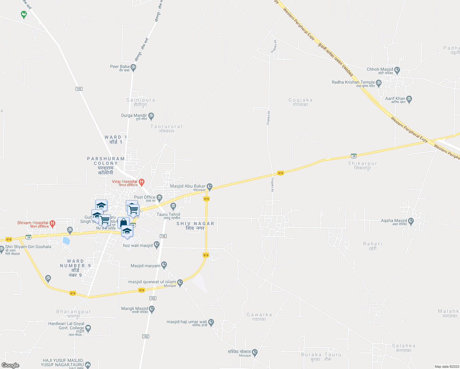 map of restaurants, bars, coffee shops, grocery stores, and more near Tauru Road in Taorurural