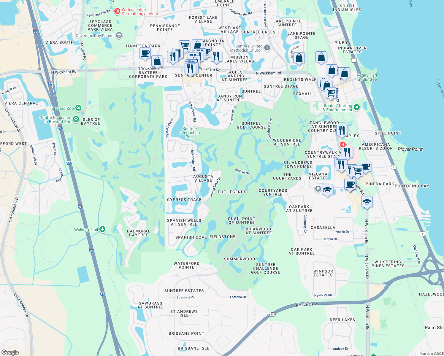 map of restaurants, bars, coffee shops, grocery stores, and more near 657 Spring Lake Drive in Melbourne