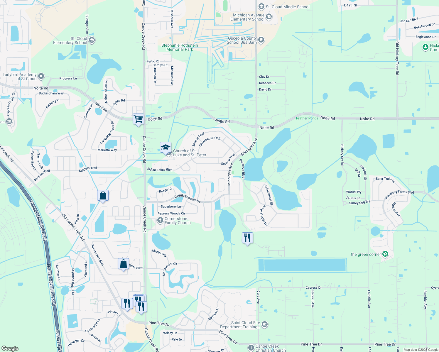 map of restaurants, bars, coffee shops, grocery stores, and more near 1164 Anne Elisa Circle in Saint Cloud