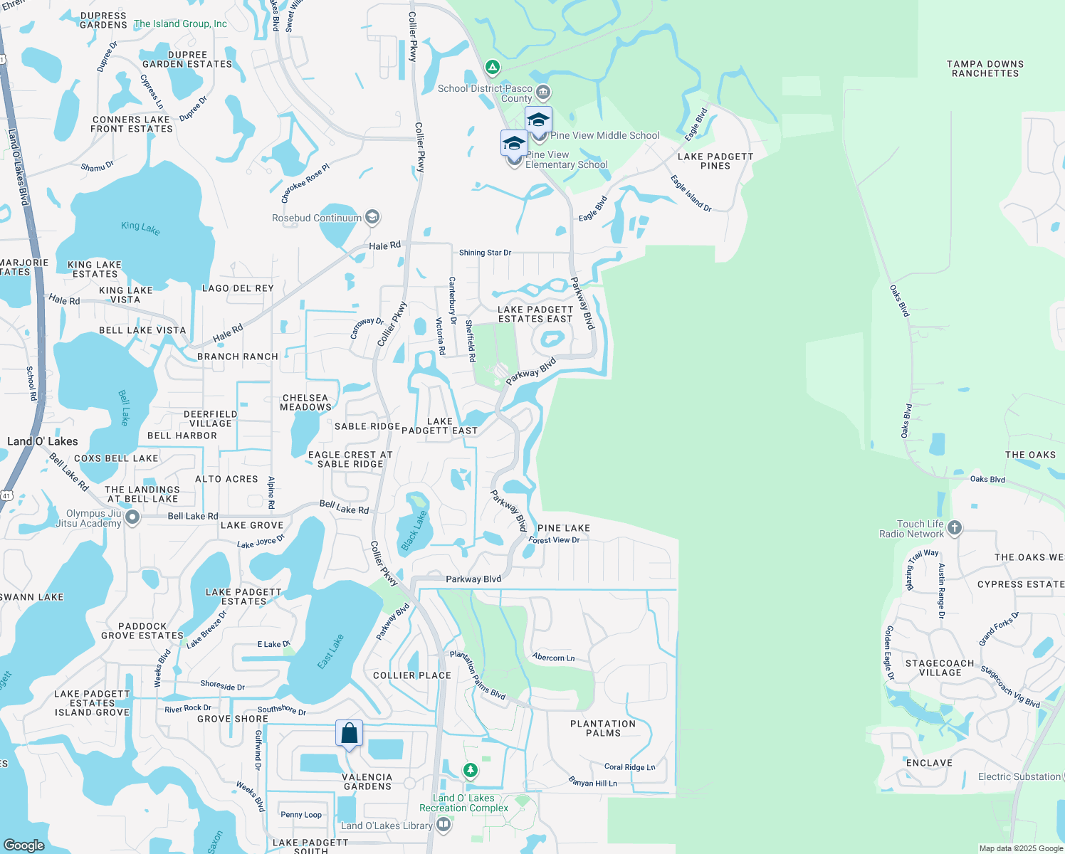 map of restaurants, bars, coffee shops, grocery stores, and more near 23418 Cherbourg Loop in Land O' Lakes