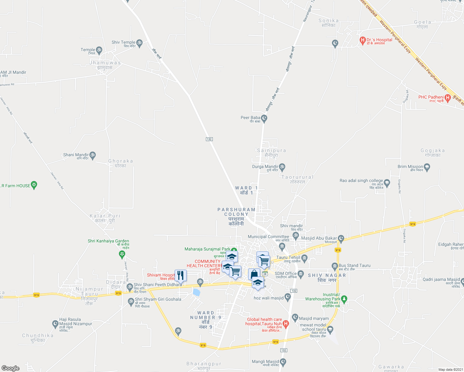 map of restaurants, bars, coffee shops, grocery stores, and more near Tauru Road in Taorurural