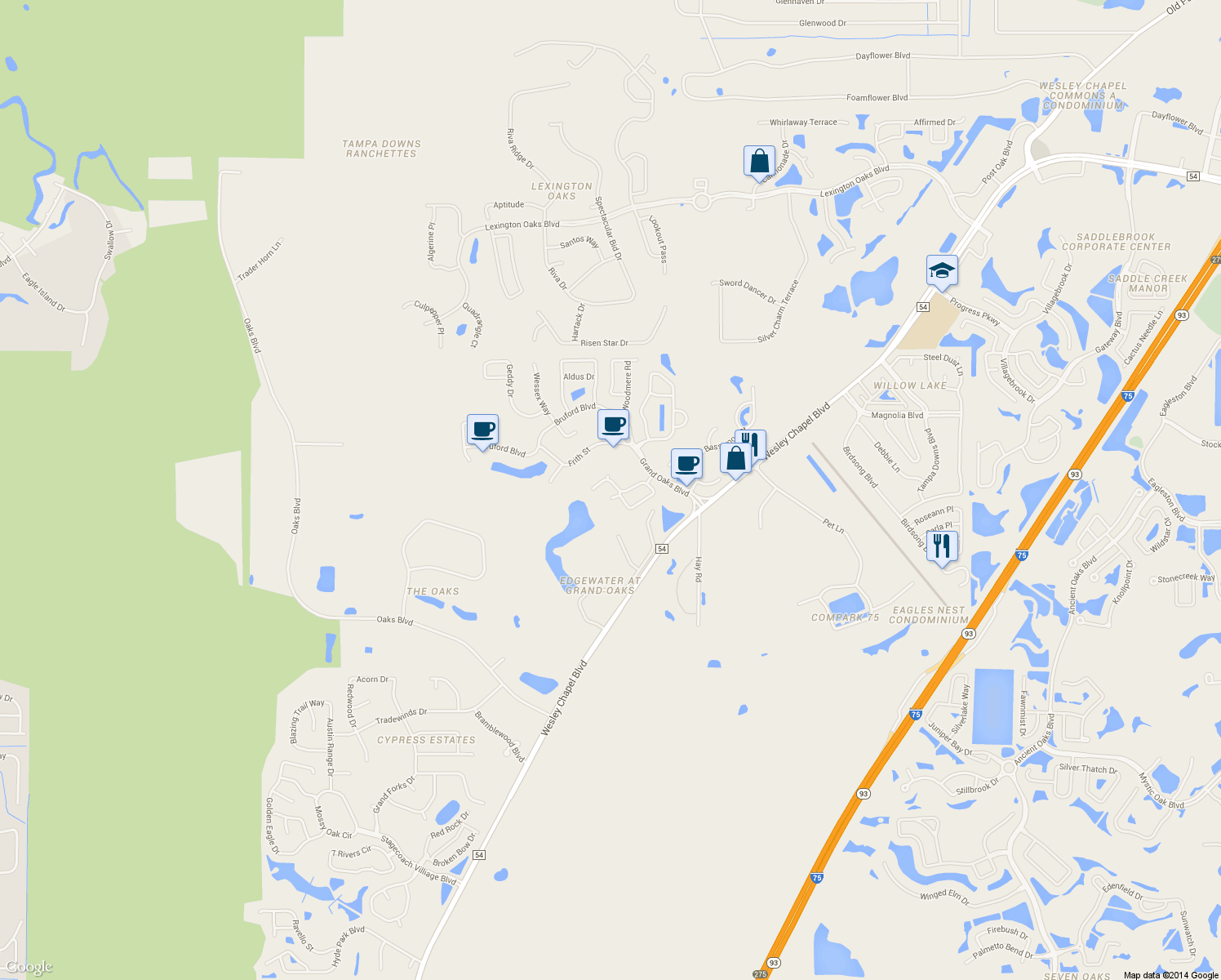 map of restaurants, bars, coffee shops, grocery stores, and more near in Pasco County