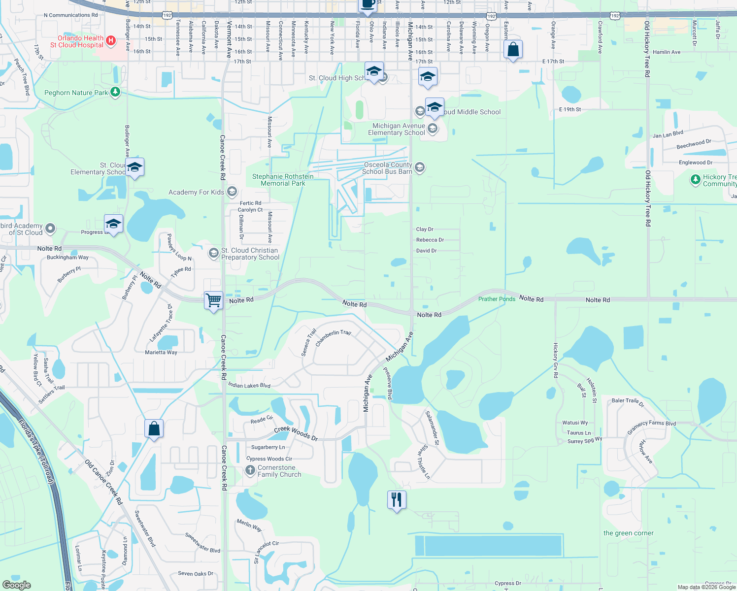 map of restaurants, bars, coffee shops, grocery stores, and more near 3651 South Indiana Avenue in Saint Cloud
