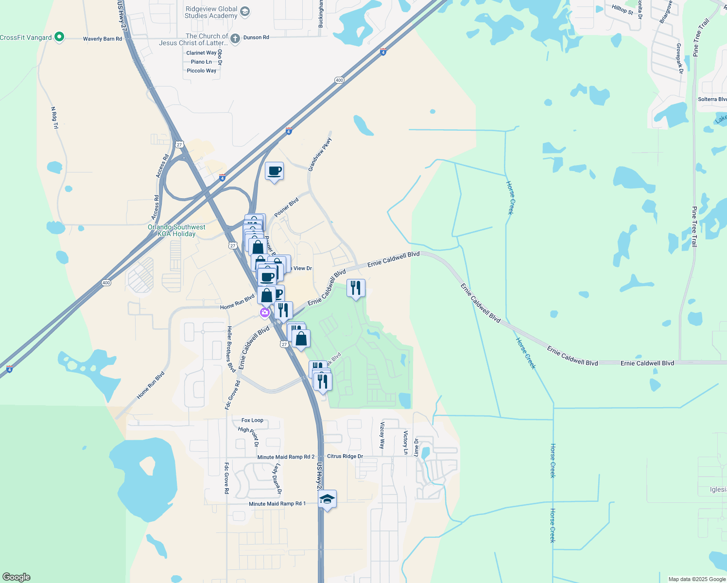 map of restaurants, bars, coffee shops, grocery stores, and more near 2349 Saint George Drive in Davenport