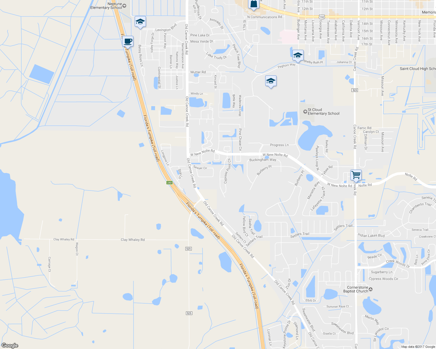 map of restaurants, bars, coffee shops, grocery stores, and more near 3334 Cypress Point Circle in St. Cloud