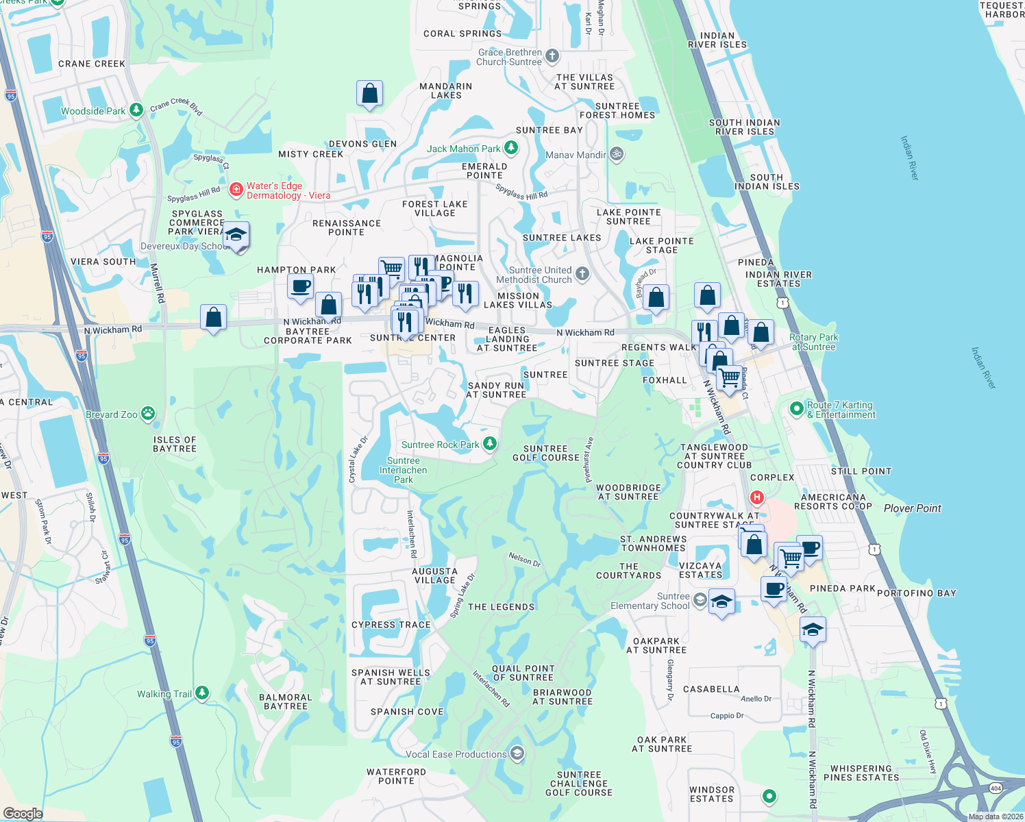 map of restaurants, bars, coffee shops, grocery stores, and more near 941 Inverness Avenue in Melbourne