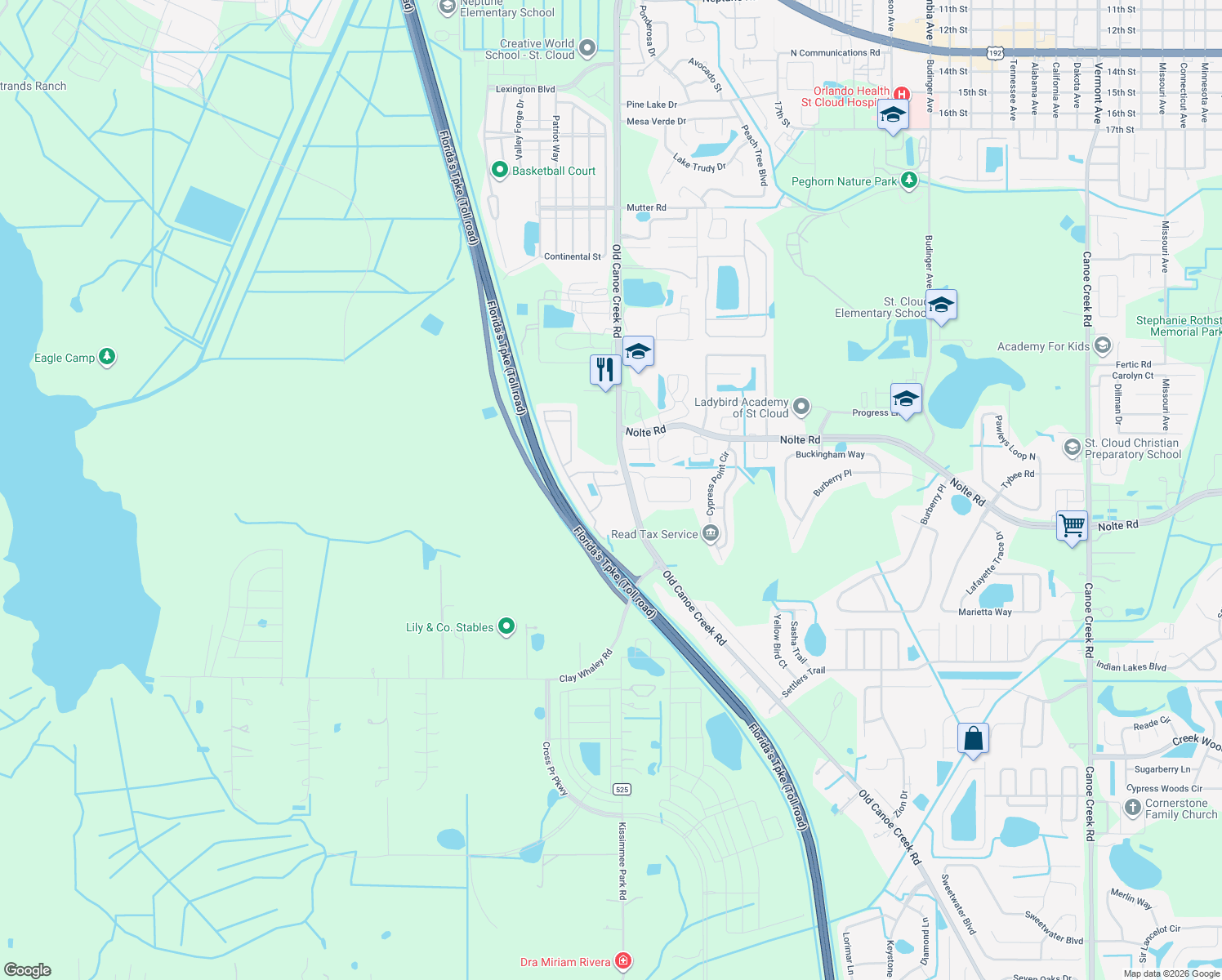 map of restaurants, bars, coffee shops, grocery stores, and more near 4407 Teka Lane in St. Cloud
