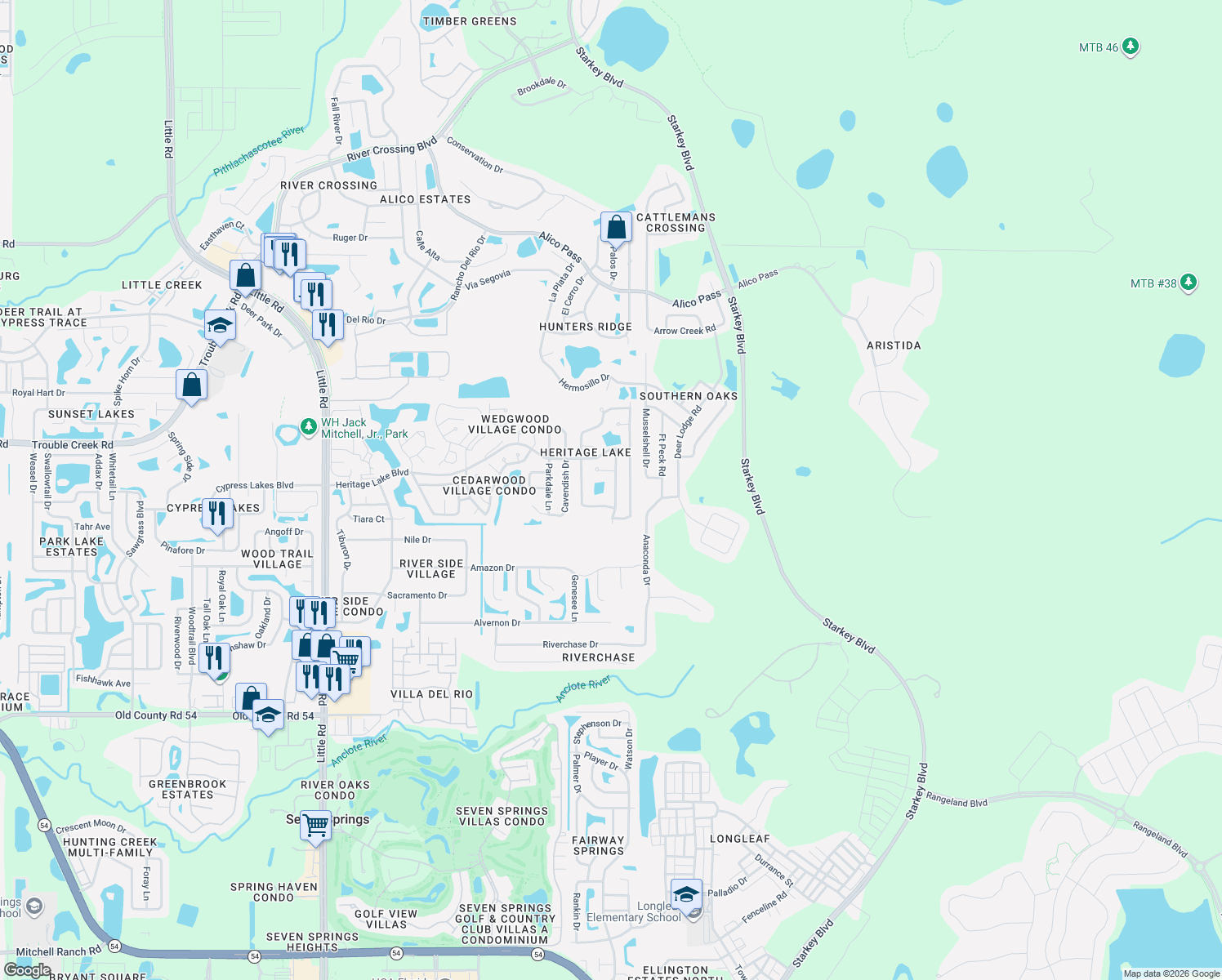 map of restaurants, bars, coffee shops, grocery stores, and more near 4709 Portland Manor Drive in New Port Richey