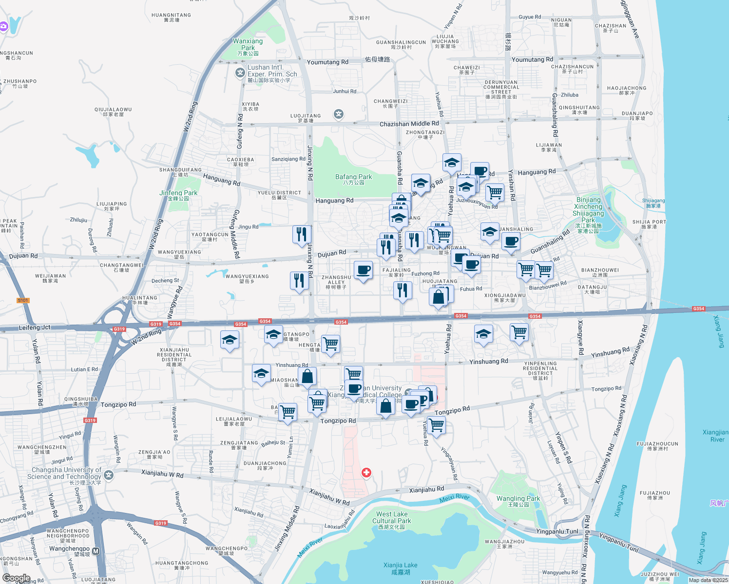 map of restaurants, bars, coffee shops, grocery stores, and more near in Changsha