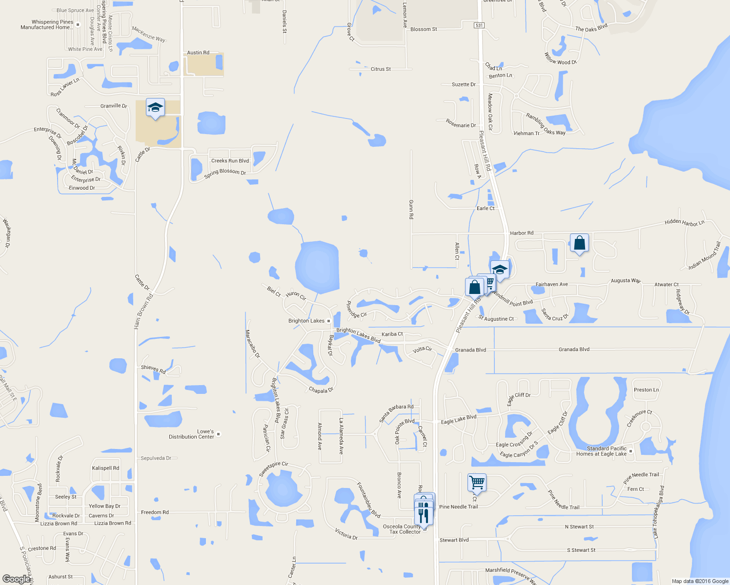 map of restaurants, bars, coffee shops, grocery stores, and more near 3140 Eucalyptus Court in Kissimmee