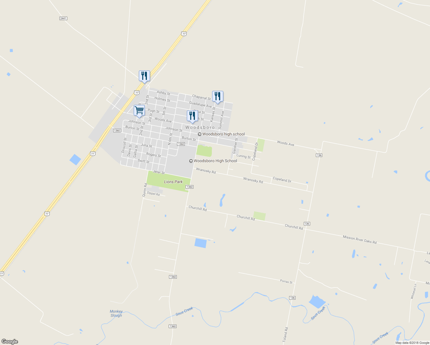 map of restaurants, bars, coffee shops, grocery stores, and more near 109 Wranosky Road in Woodsboro