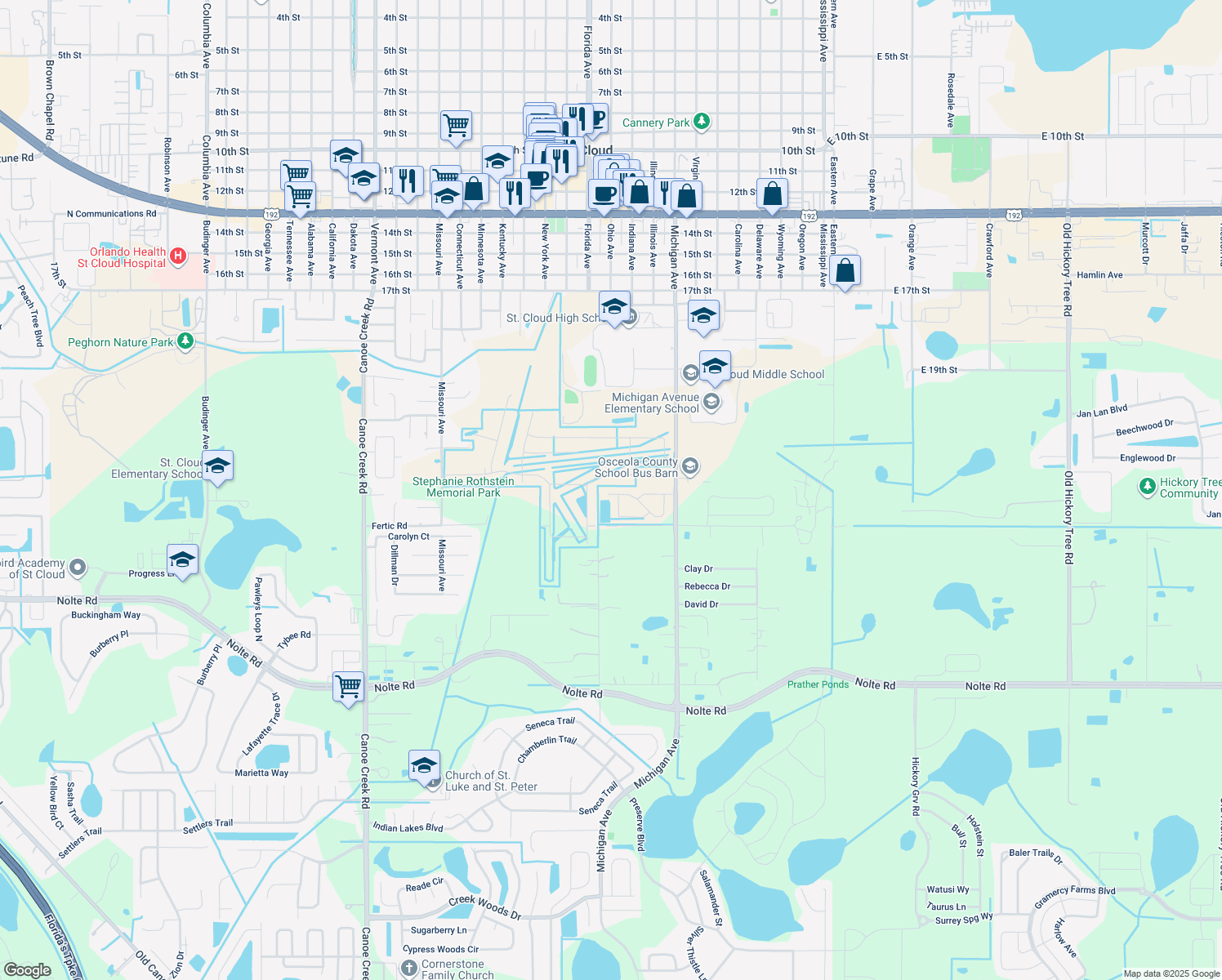 map of restaurants, bars, coffee shops, grocery stores, and more near 2778 Andes Way in St. Cloud