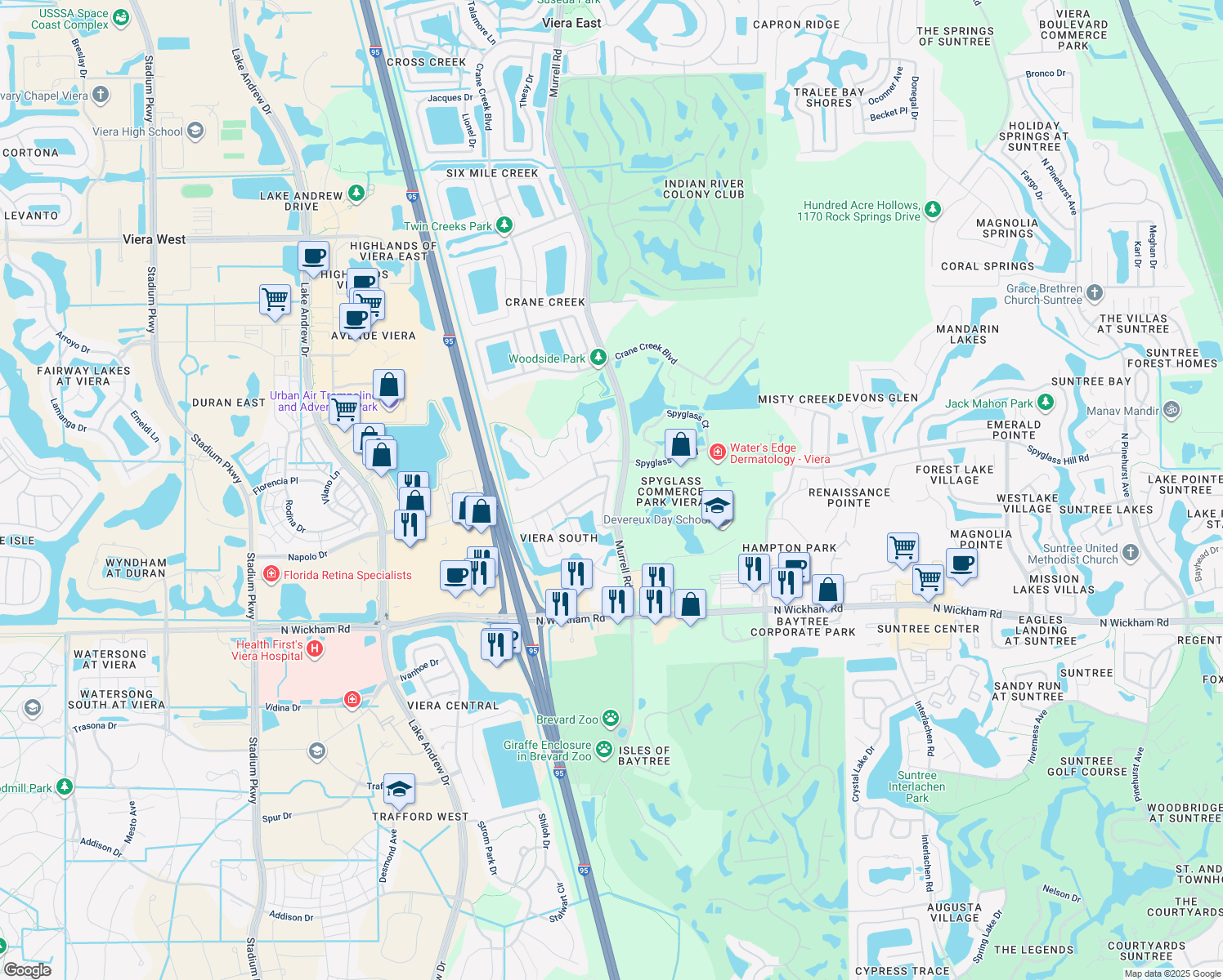 map of restaurants, bars, coffee shops, grocery stores, and more near 7018 Hammock Trace Drive in Melbourne