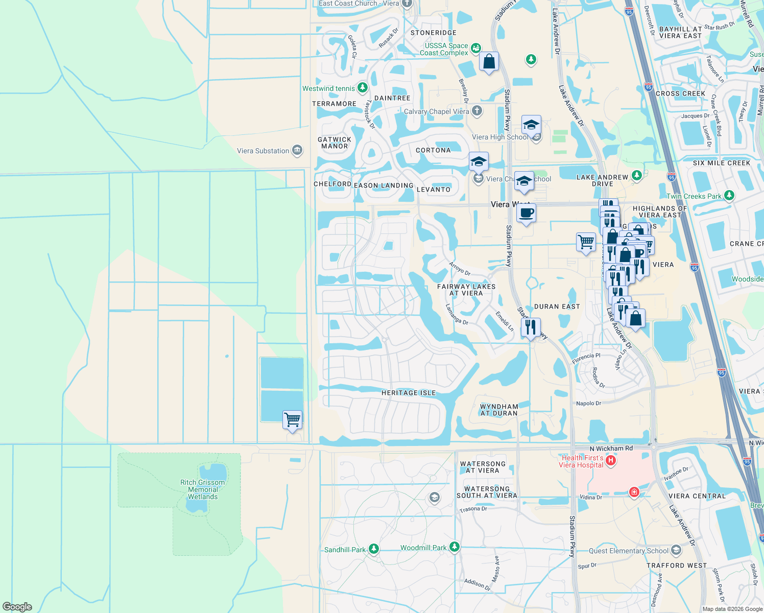 map of restaurants, bars, coffee shops, grocery stores, and more near 6654 Pico Street in Melbourne