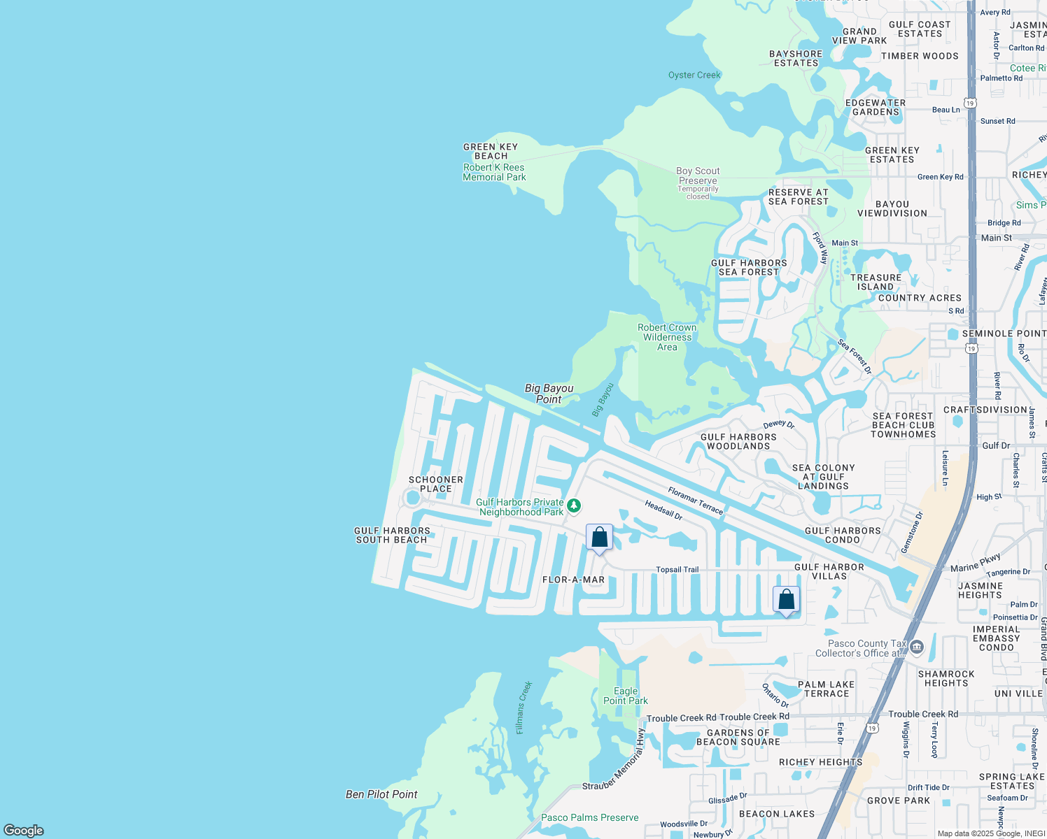 map of restaurants, bars, coffee shops, grocery stores, and more near 5604 Leeward Lane in New Port Richey