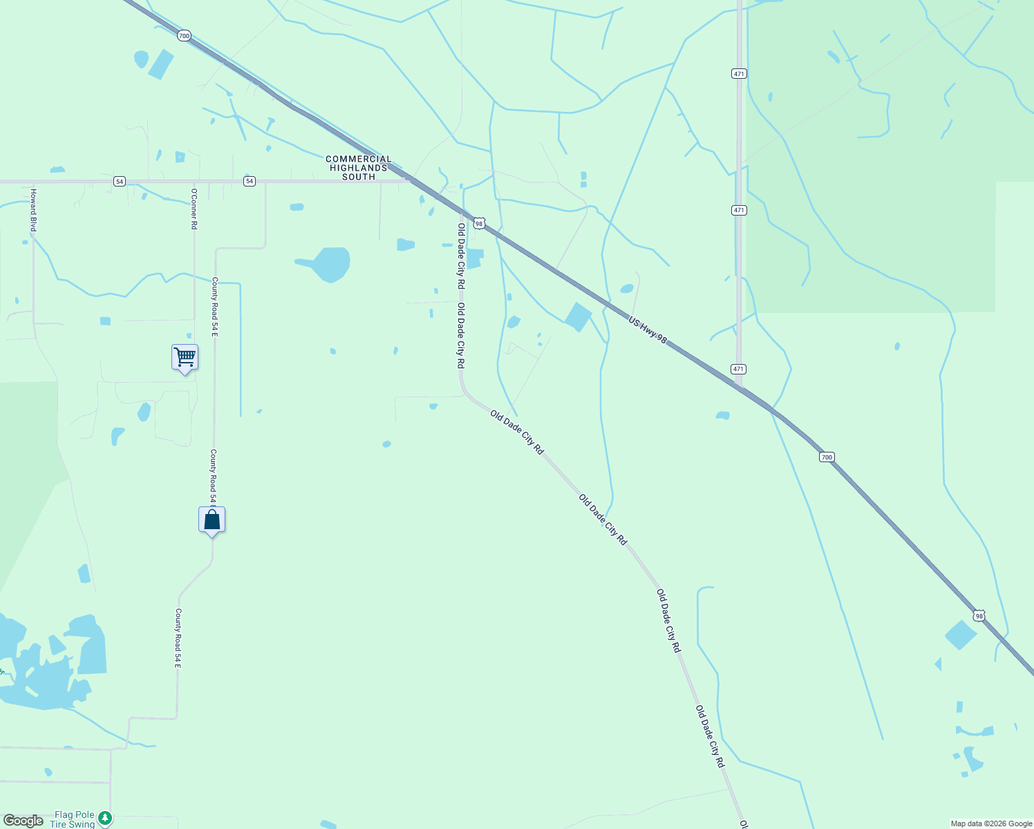 map of restaurants, bars, coffee shops, grocery stores, and more near 13551 Old Dade City Road in Kathleen