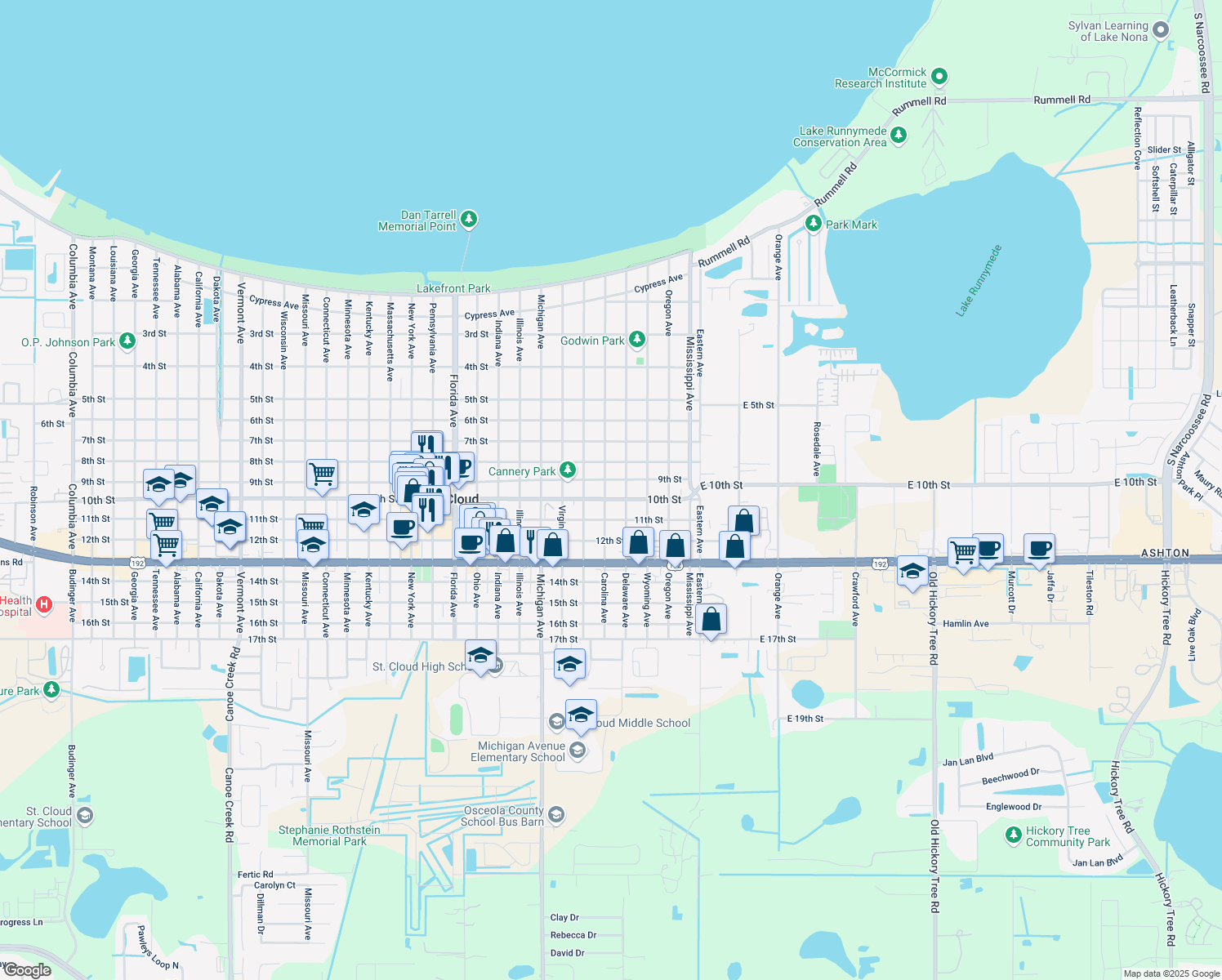 map of restaurants, bars, coffee shops, grocery stores, and more near 909 Carolina Avenue in Saint Cloud