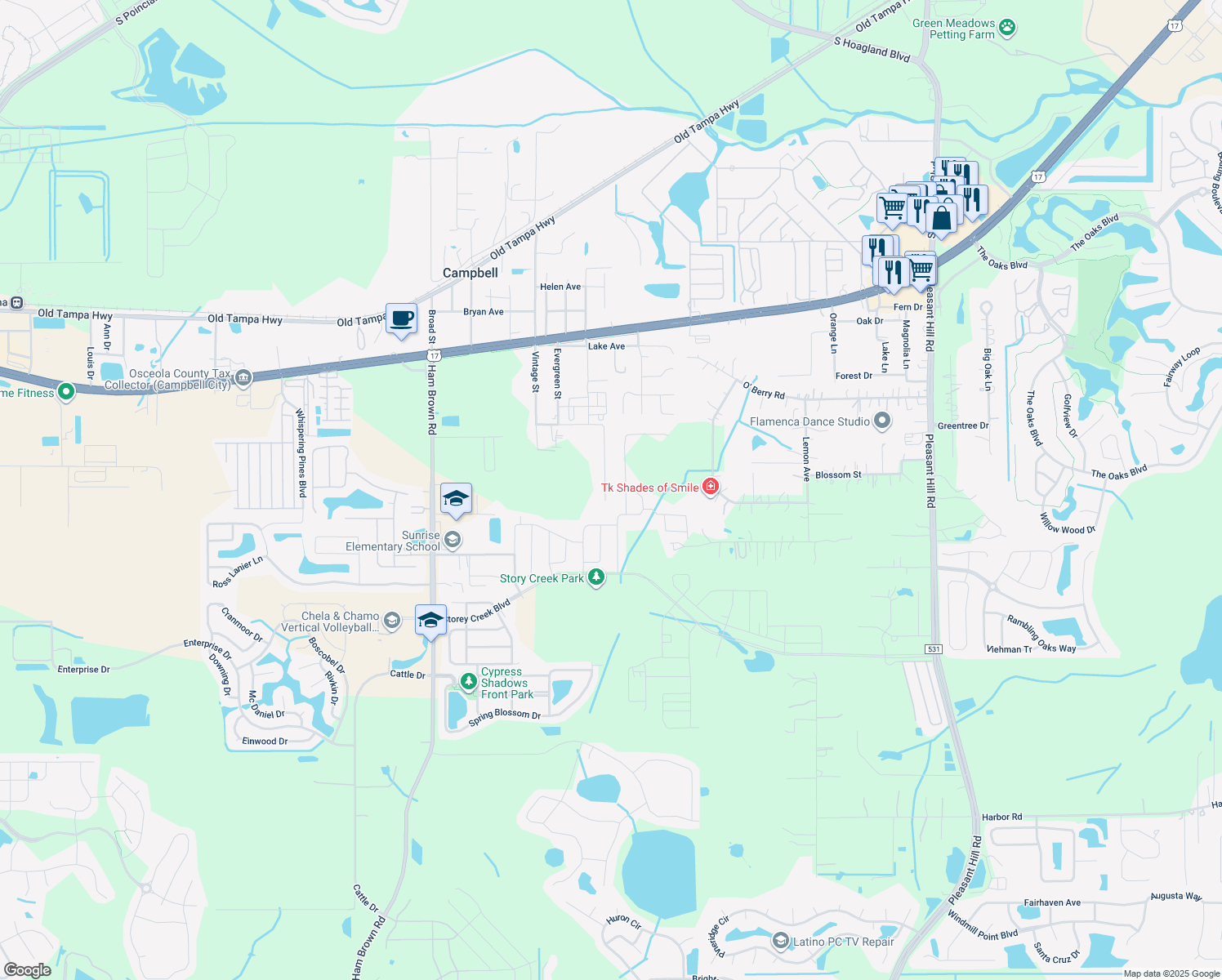 map of restaurants, bars, coffee shops, grocery stores, and more near 1849 Daniels Street in Kissimmee