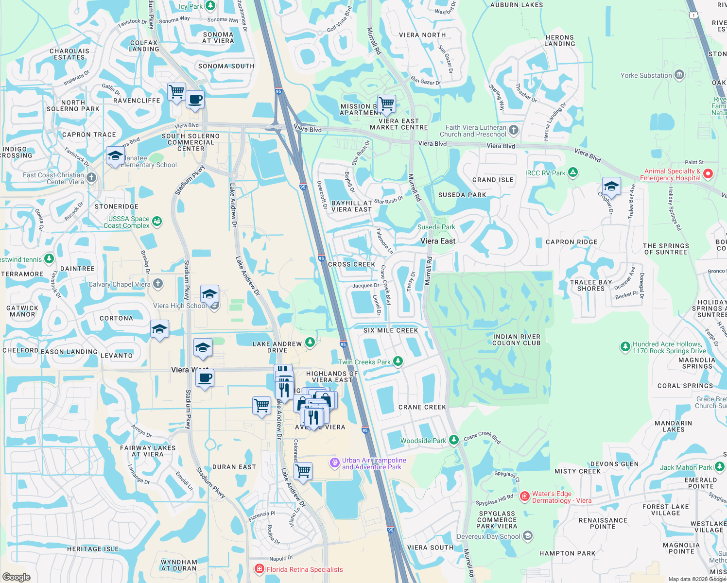 map of restaurants, bars, coffee shops, grocery stores, and more near 1913 Jacques Drive in Melbourne