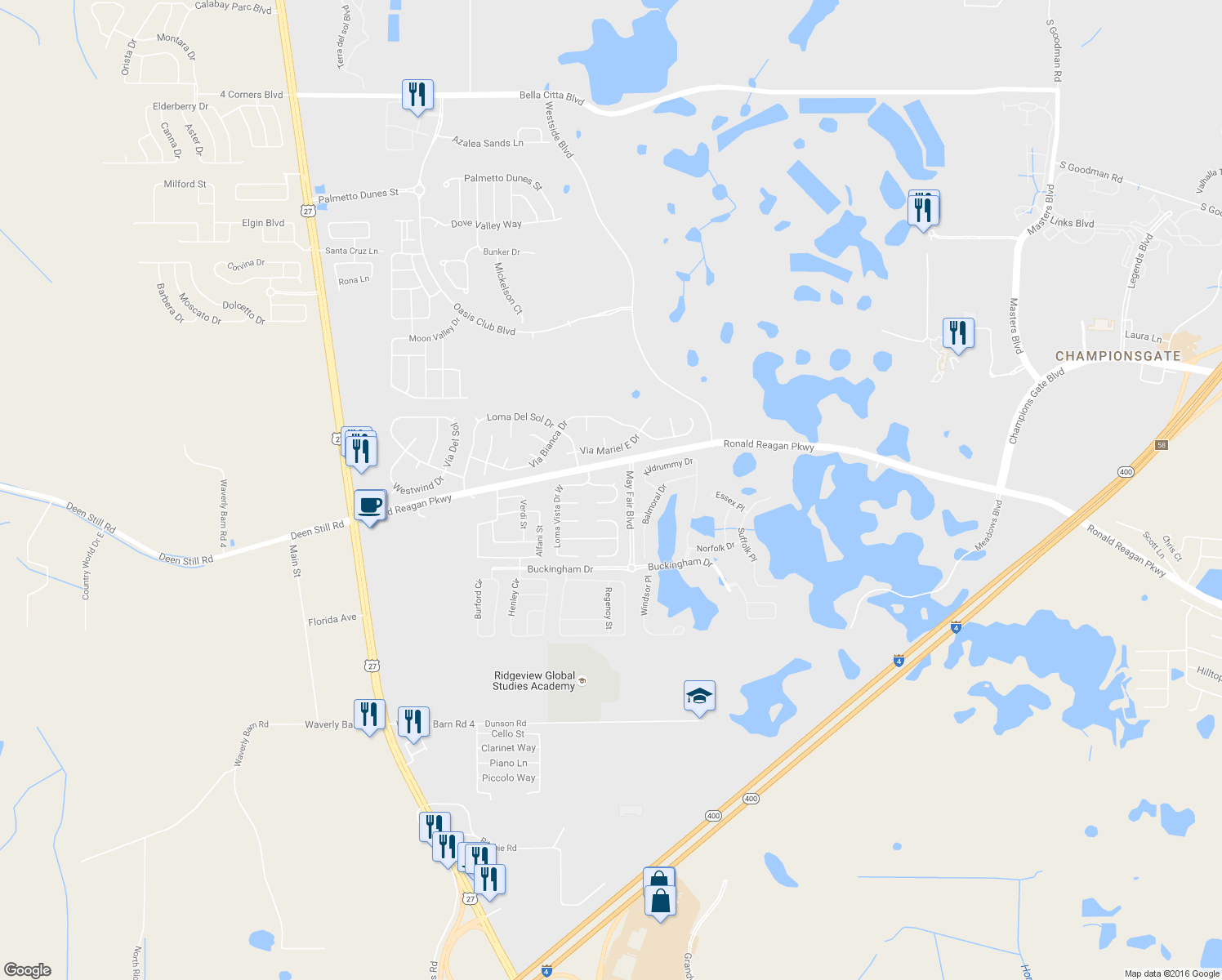 map of restaurants, bars, coffee shops, grocery stores, and more near 5501 Loma Vista Drive East in Davenport