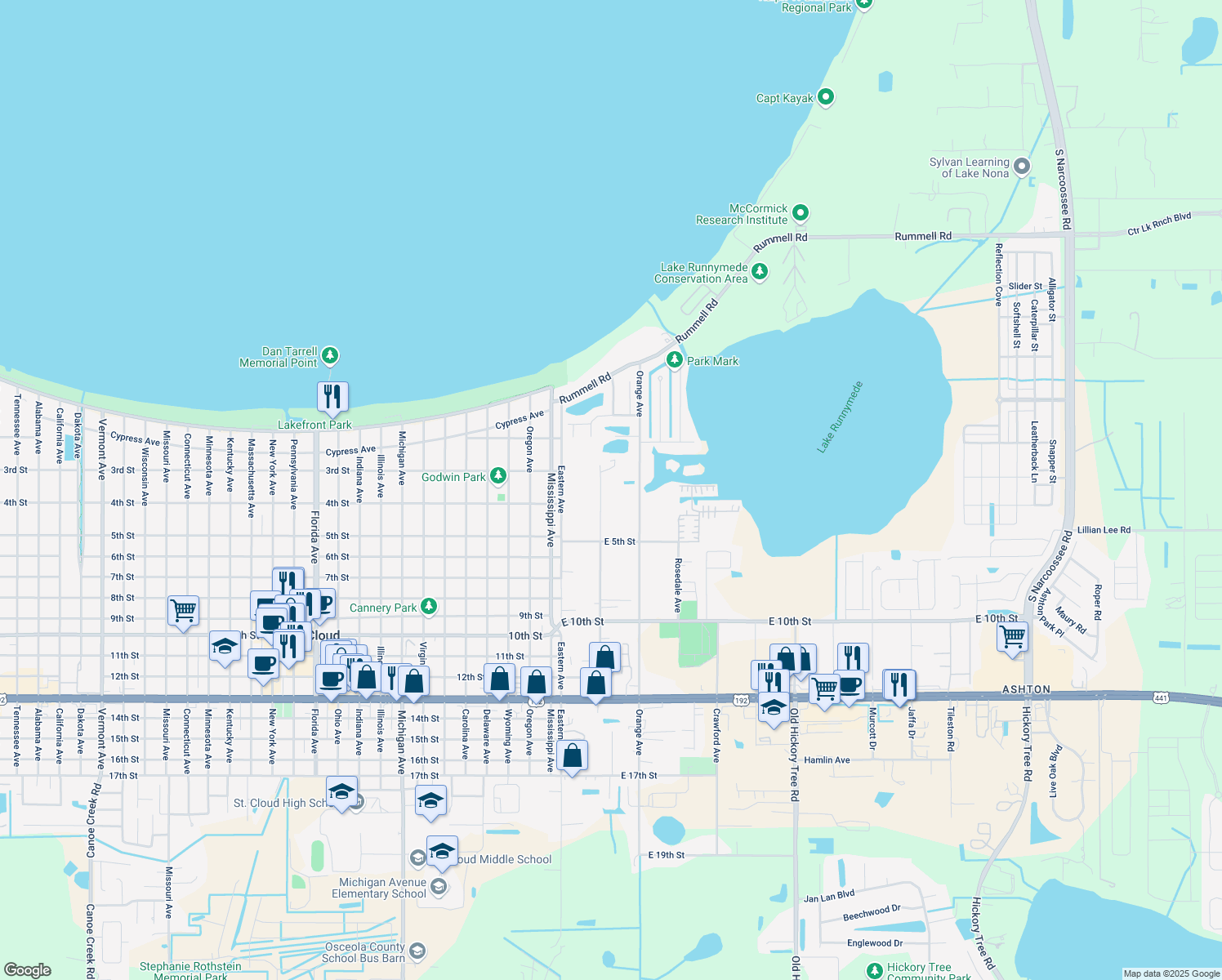 map of restaurants, bars, coffee shops, grocery stores, and more near 355 Grape Avenue in St. Cloud