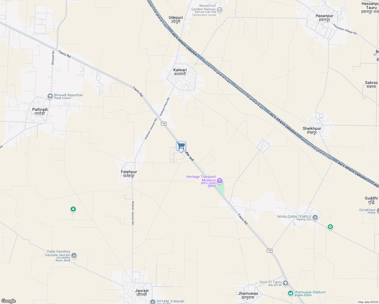 map of restaurants, bars, coffee shops, grocery stores, and more near Tauru Road in Gurgaon