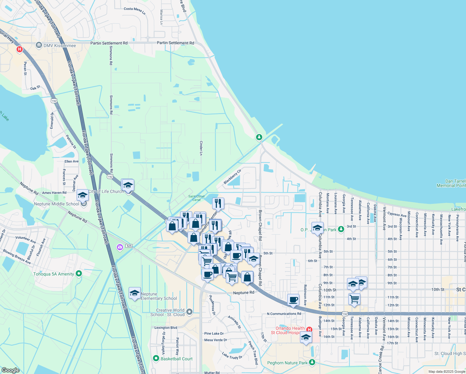 map of restaurants, bars, coffee shops, grocery stores, and more near 3922 Blackberry Circle in Saint Cloud