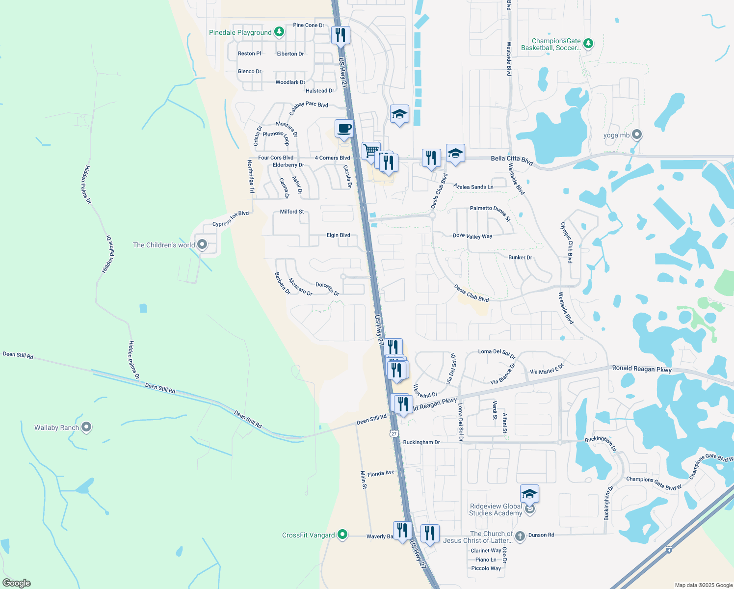 map of restaurants, bars, coffee shops, grocery stores, and more near 236 Dolcetto Drive in Davenport
