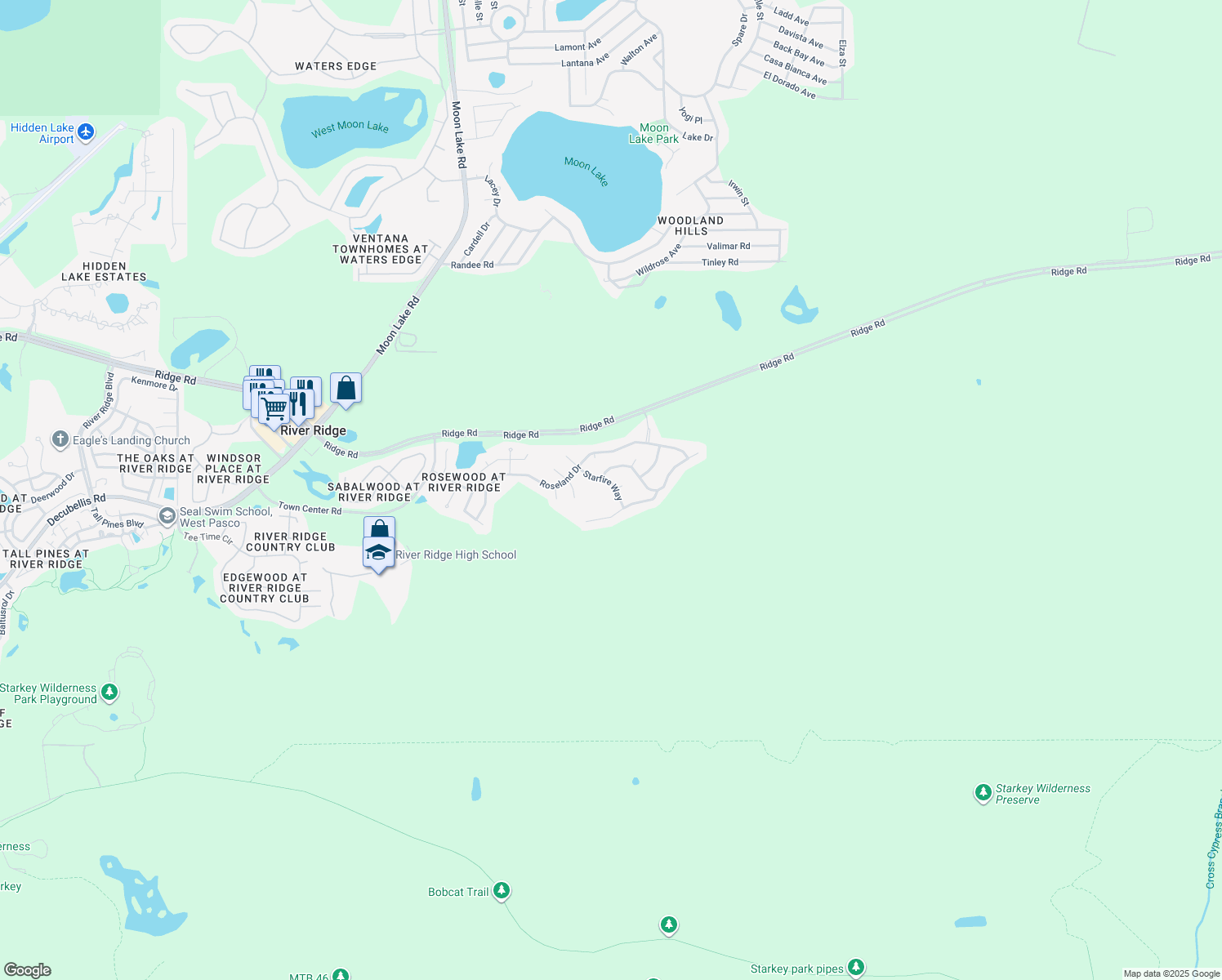 map of restaurants, bars, coffee shops, grocery stores, and more near 7805 Starfire Way in New Port Richey