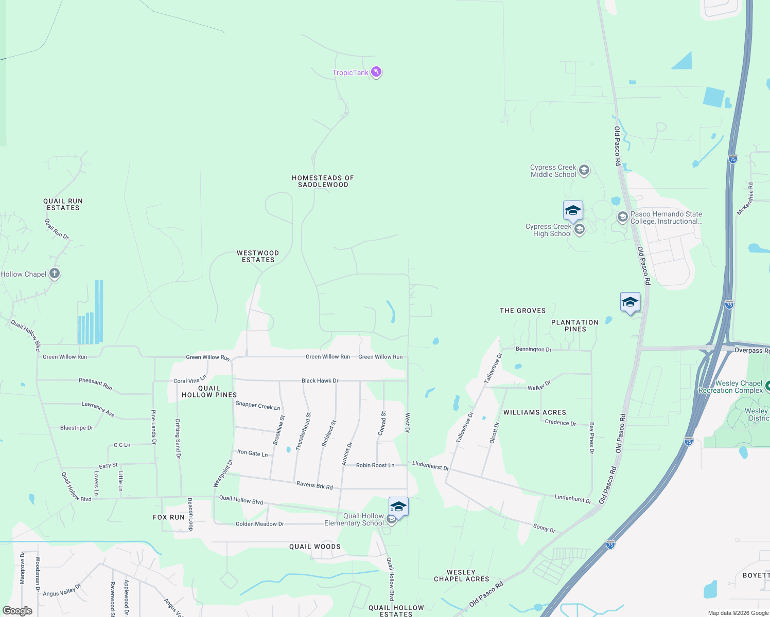 map of restaurants, bars, coffee shops, grocery stores, and more near 8140 Pimlico Place in Wesley Chapel