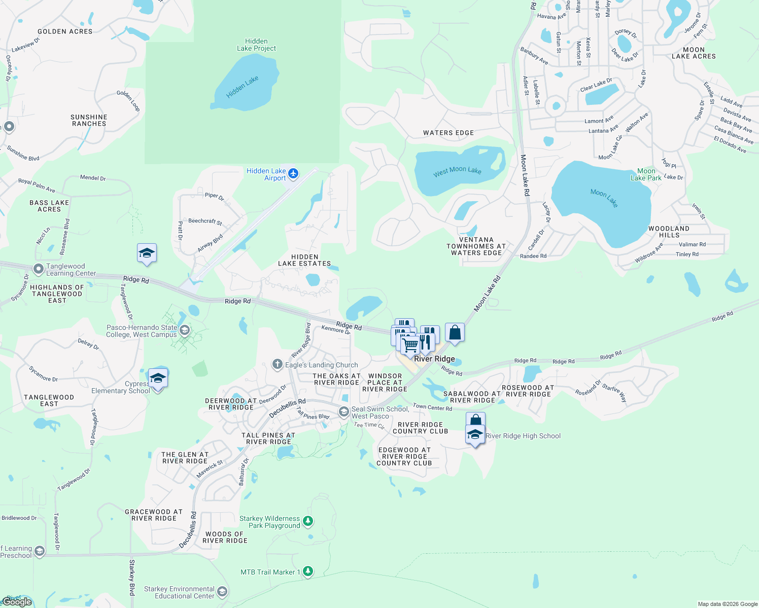map of restaurants, bars, coffee shops, grocery stores, and more near 8178 Tilapia Place in New Port Richey