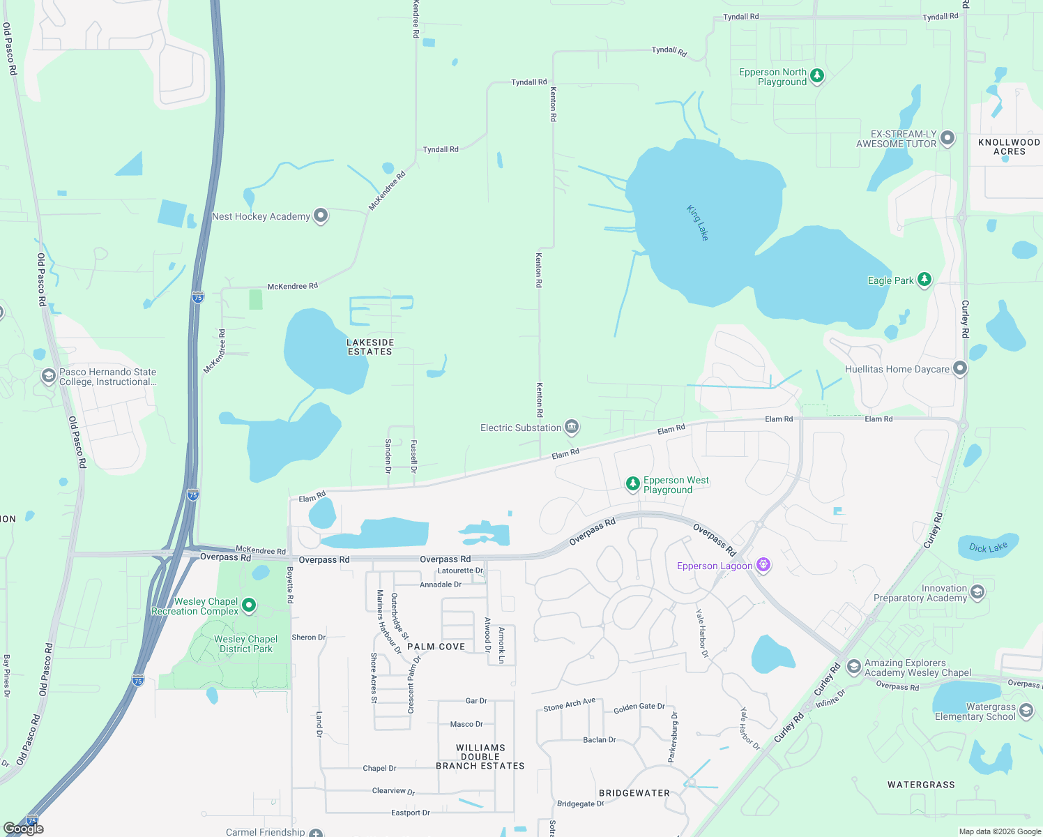 map of restaurants, bars, coffee shops, grocery stores, and more near 8529 Kenton Road in Wesley Chapel