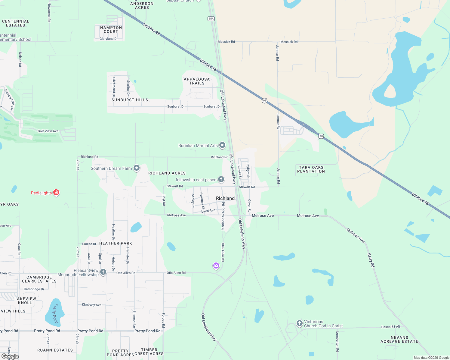 map of restaurants, bars, coffee shops, grocery stores, and more near 8811 Old Lakeland Highway in Dade City