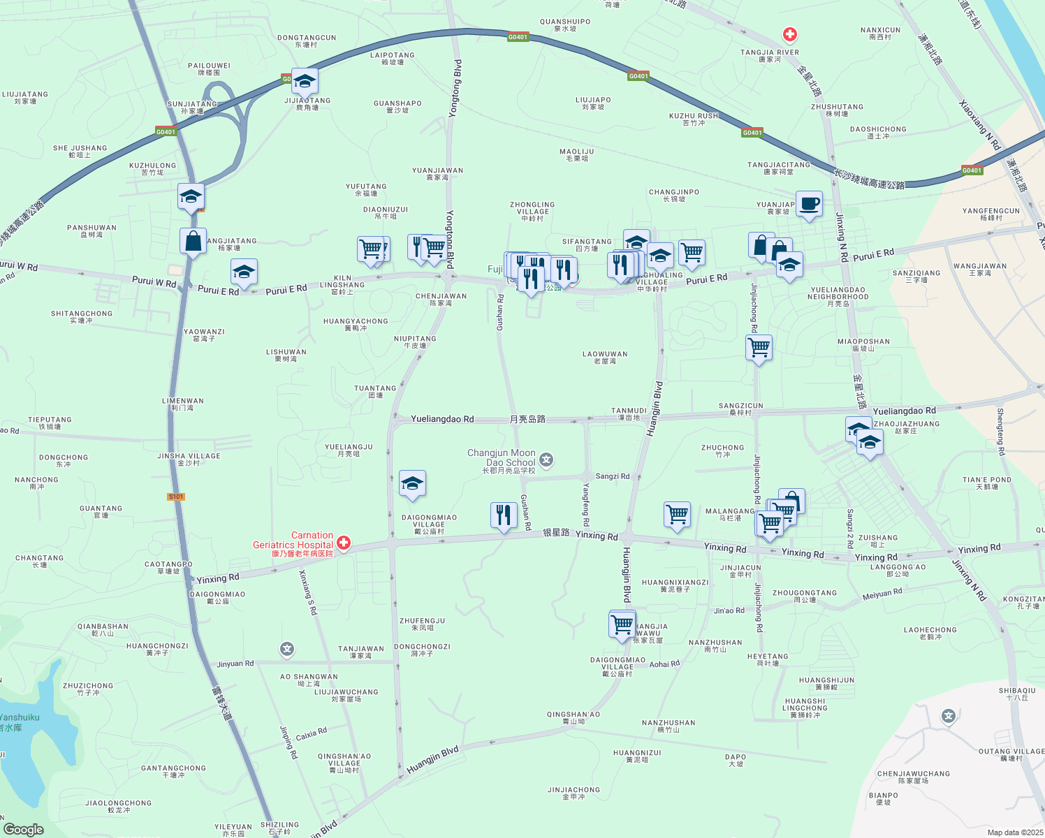map of restaurants, bars, coffee shops, grocery stores, and more near in Changsha