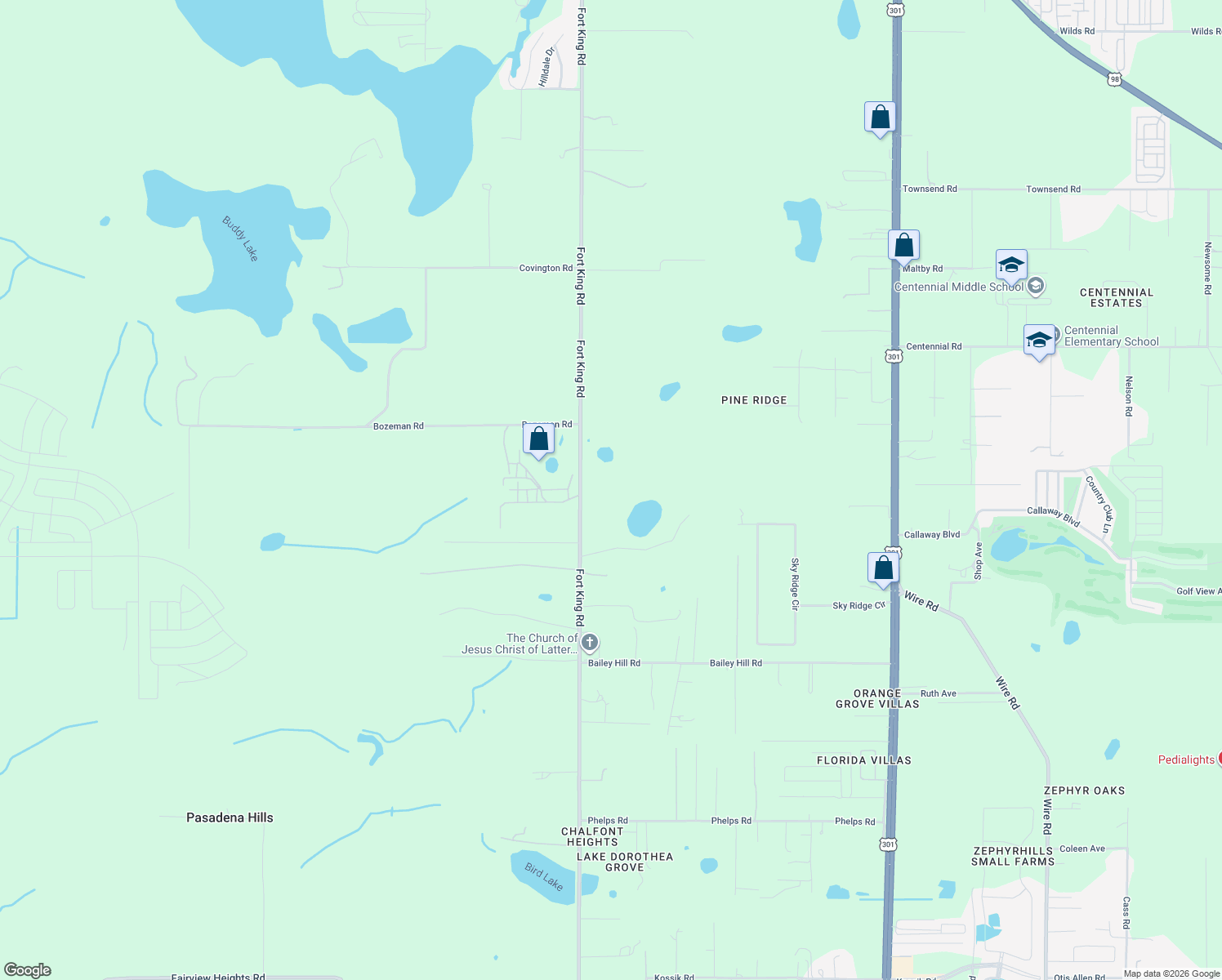 map of restaurants, bars, coffee shops, grocery stores, and more near 9504 Fort King Road in Dade City